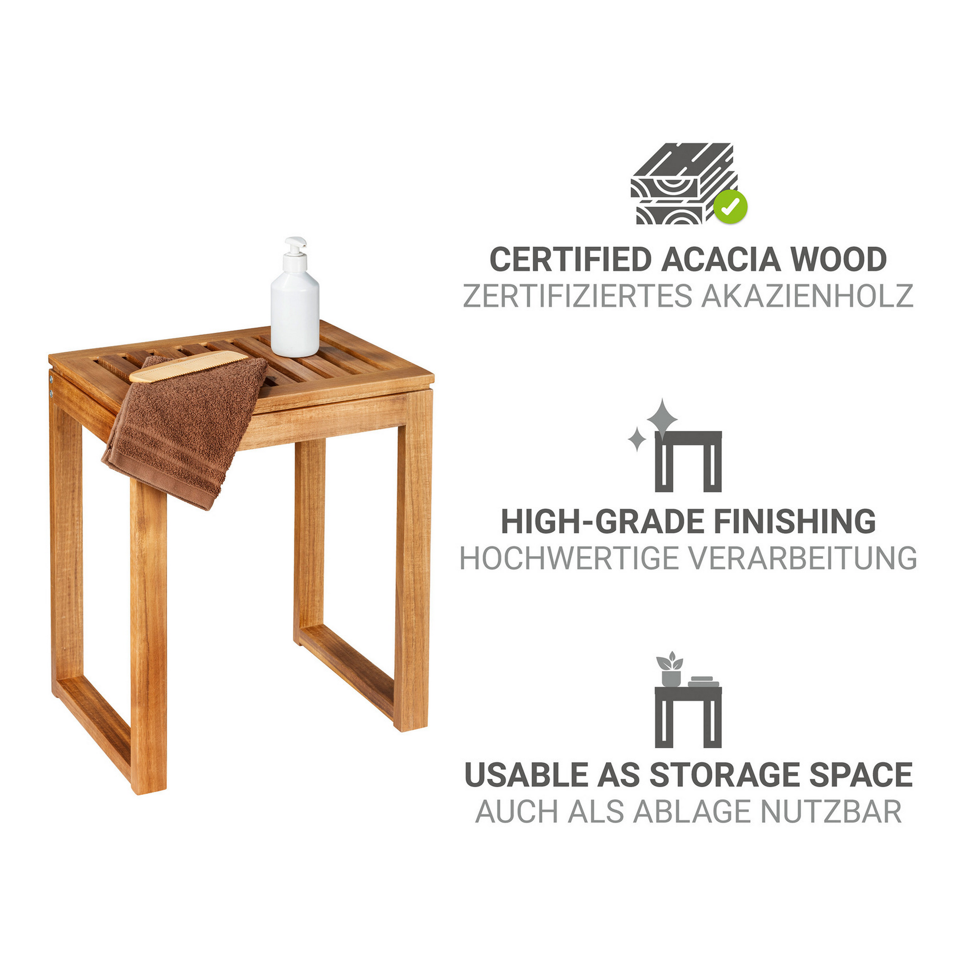 Badhocker 'Fondi' Akazienholz braun 40 x 46 x 30 cm