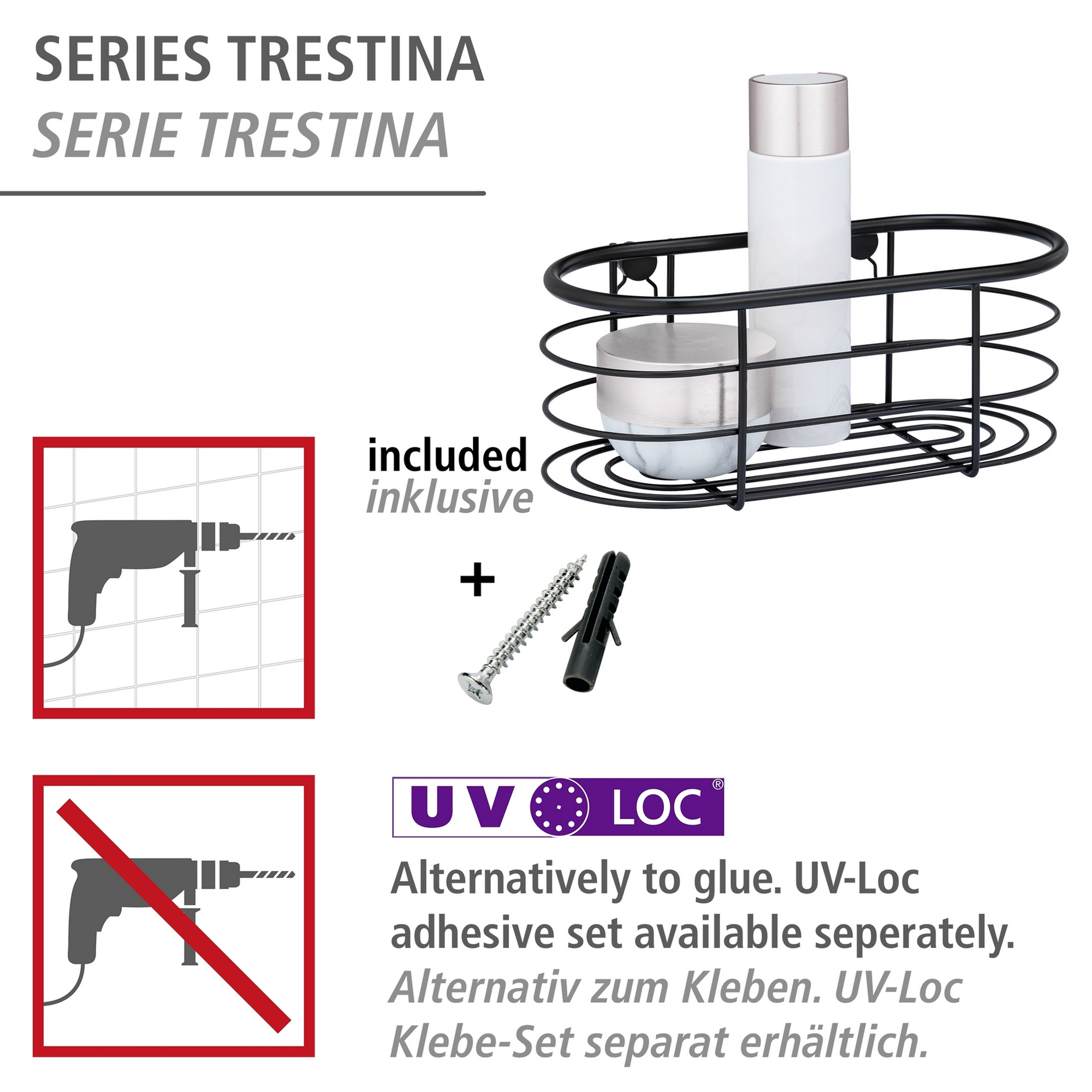 Duschablage 'Trestina' Edelstahl schwarz 26 x 10,5 x 14 cm
