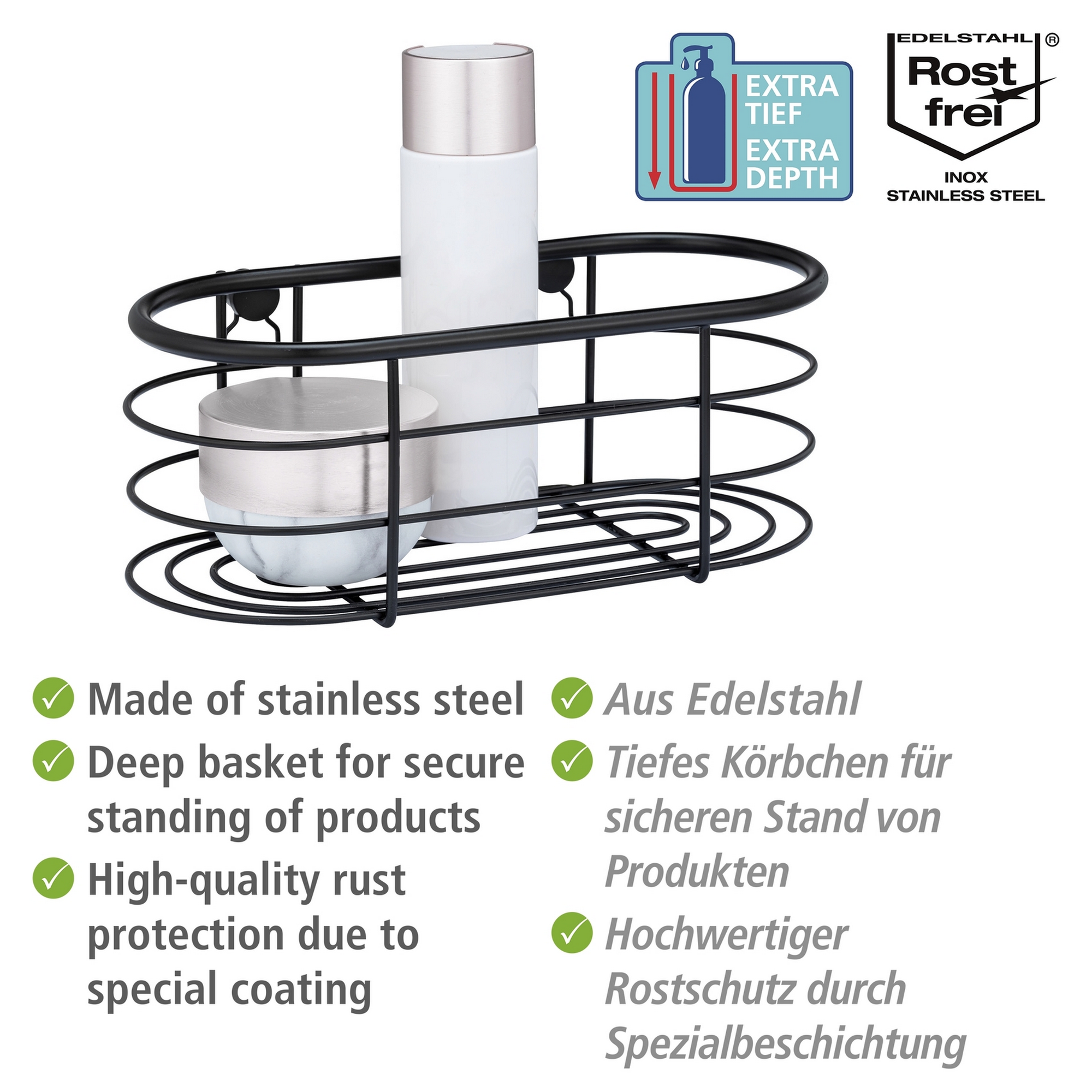 Duschablage 'Trestina' Edelstahl schwarz 26 x 10,5 x 14 cm