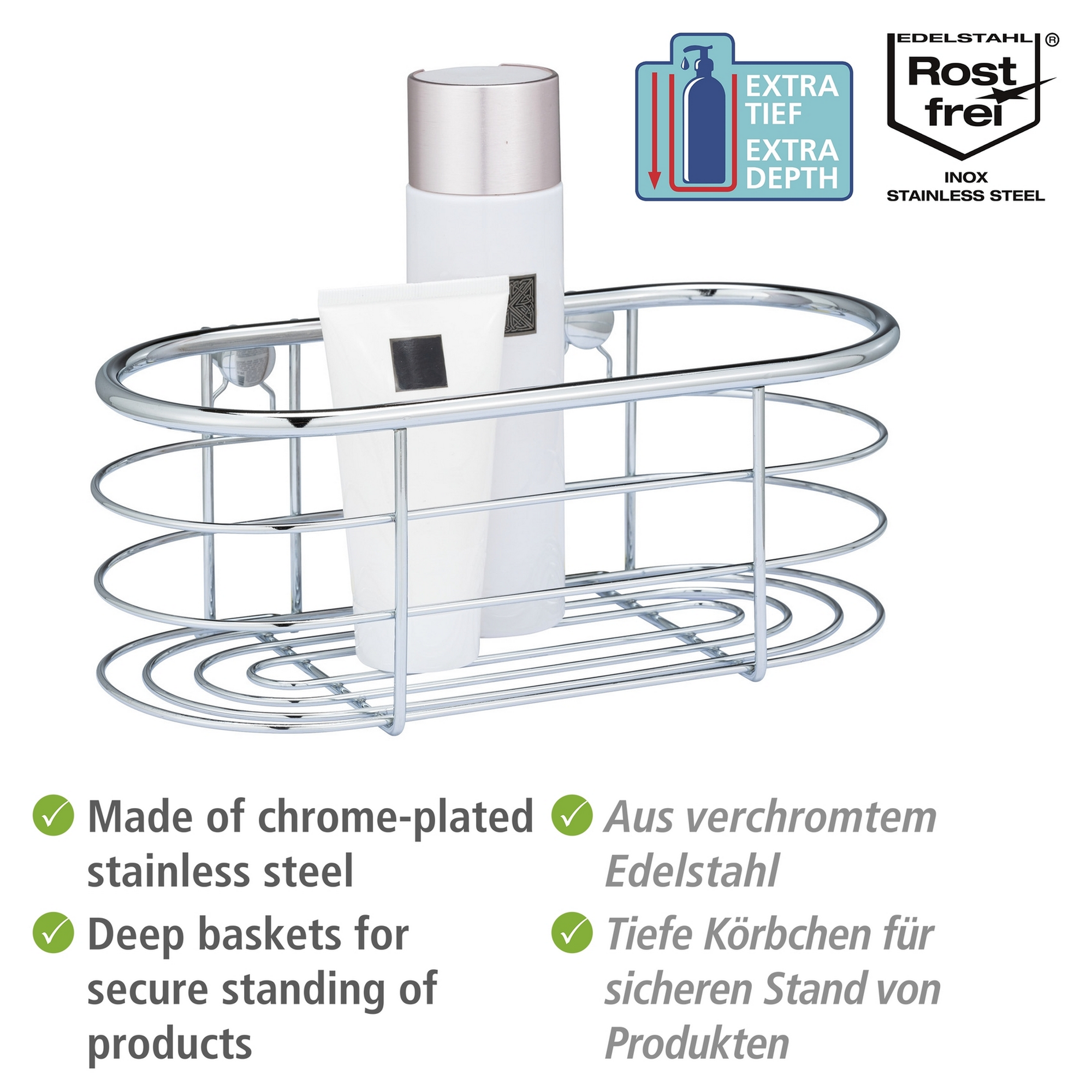 Duschablage 'Trestina' Edelstahl glänzend 26 x 10,5 x 14 cm