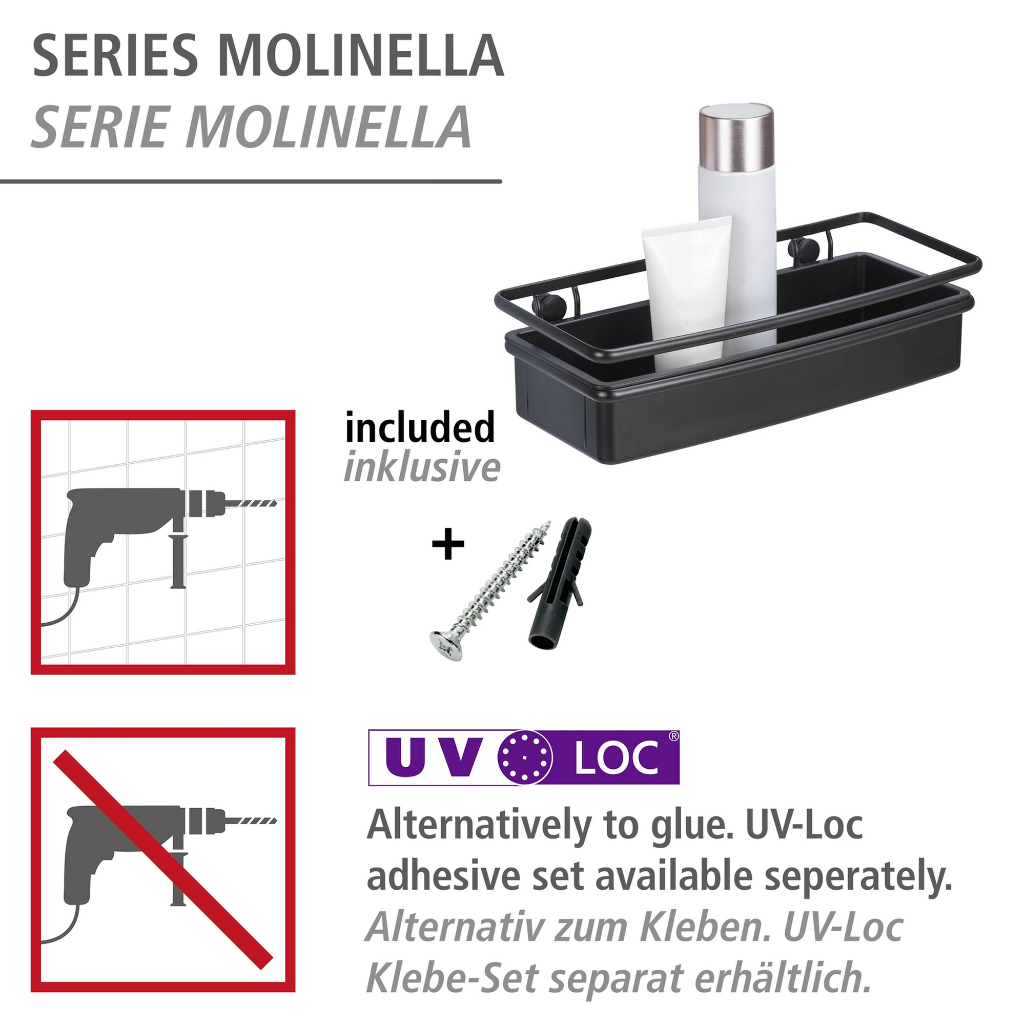 Duschablage 'Molinella' Edelstahl, Kunststoff schwarz 30 x 8,5 x 14 cm
