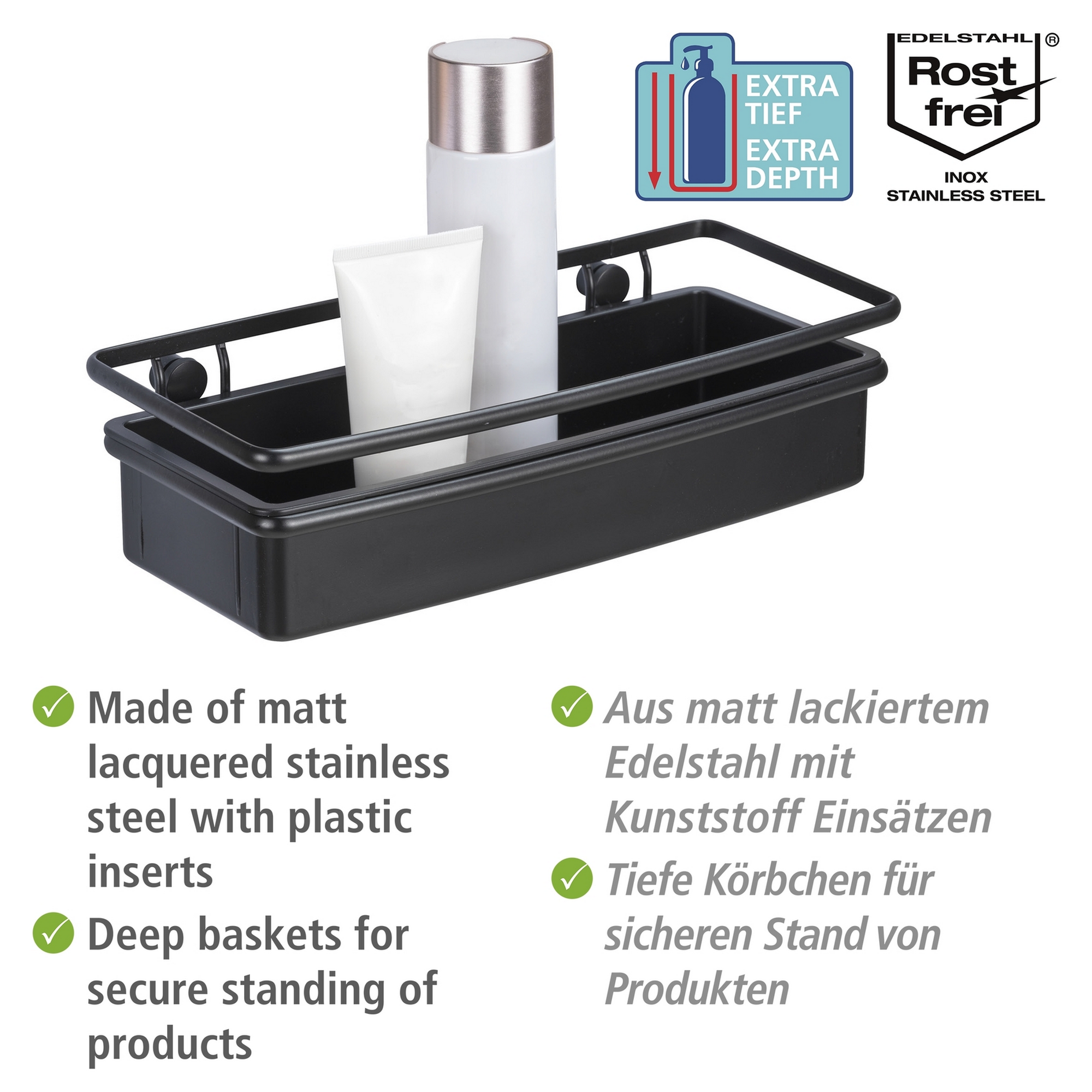 Duschablage 'Molinella' Edelstahl, Kunststoff schwarz 30 x 8,5 x 14 cm