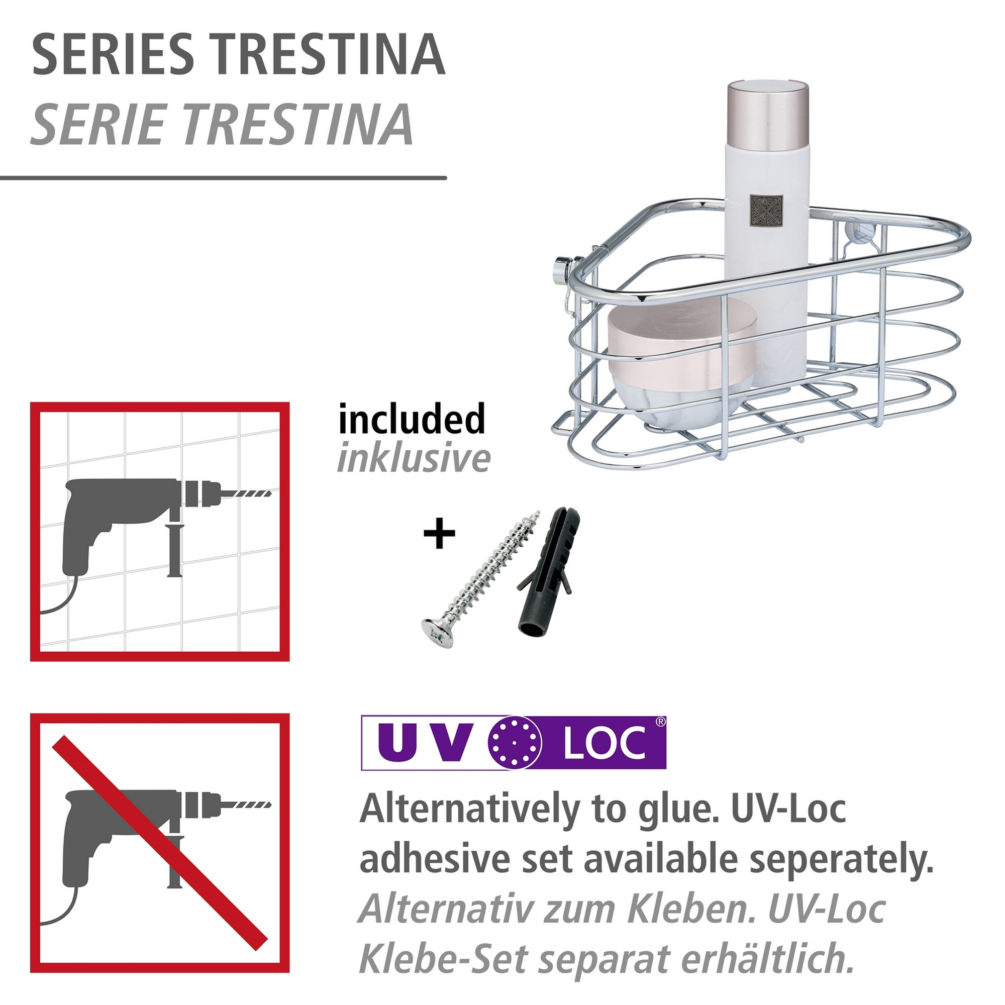 Eckablage 'Trestina' Edelstahl glänzend 25 x 10,5 x 16,5 cm