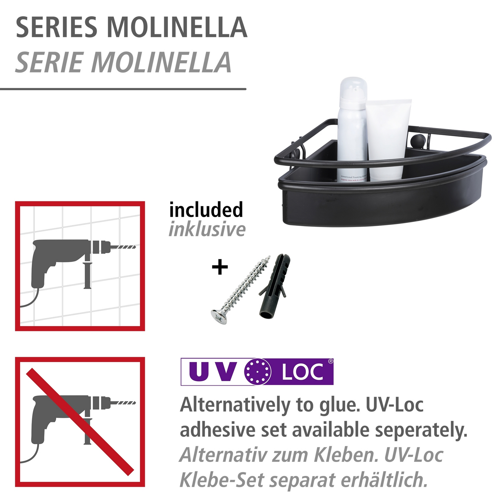 Eckablage 'Molinella' Edelstahl schwarz 30 x 8,5 x 21,5 cm