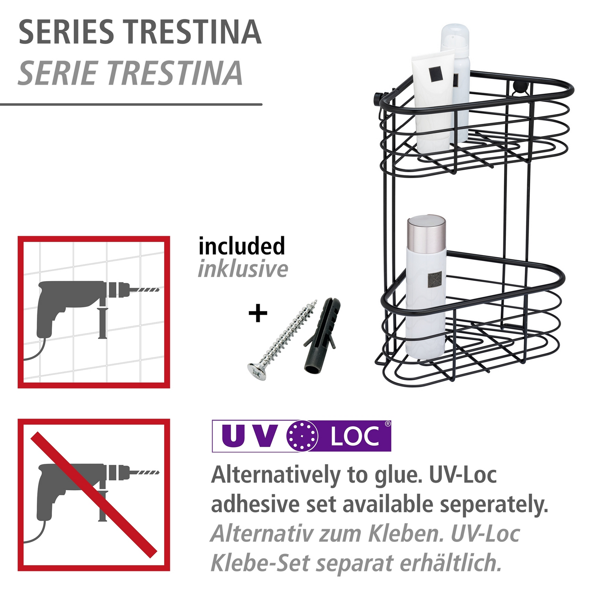 Eckregal 'Trestina' Edelstahl schwarz 25 x 35 x 16,5 cm