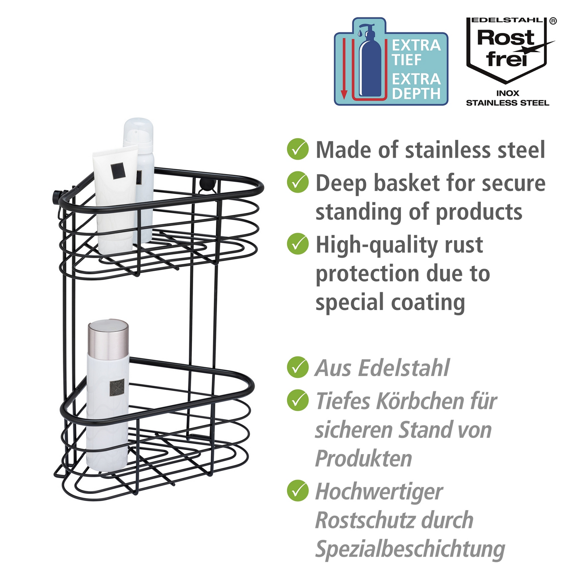 Eckregal 'Trestina' Edelstahl schwarz 25 x 35 x 16,5 cm