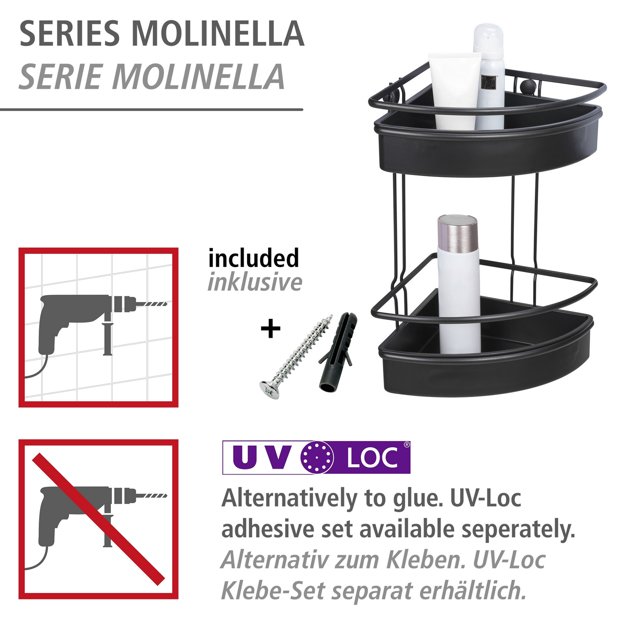 Eckregal 'Molinella' Edelstahl, Kunststoff schwarz 30 x 21,5 x 35 cm