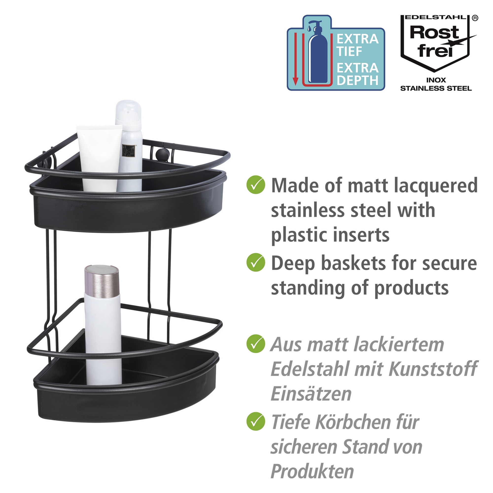 Eckregal 'Molinella' Edelstahl, Kunststoff schwarz 30 x 21,5 x 35 cm