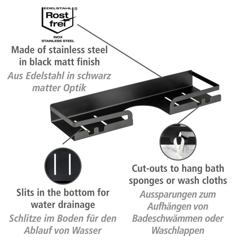 Duschregal 'Altarella' Edelstahl schwarz 35,5 x 4 x 10,5 cm