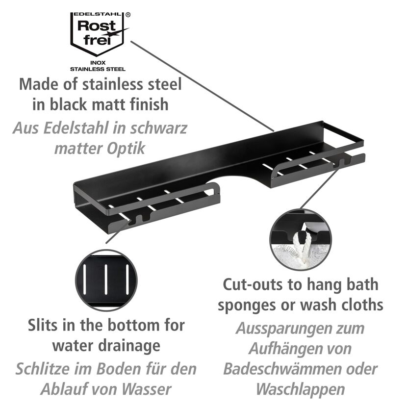 Duschregal 'Altarella' Edelstahl schwarz 45 x 4 x 10,5 cm