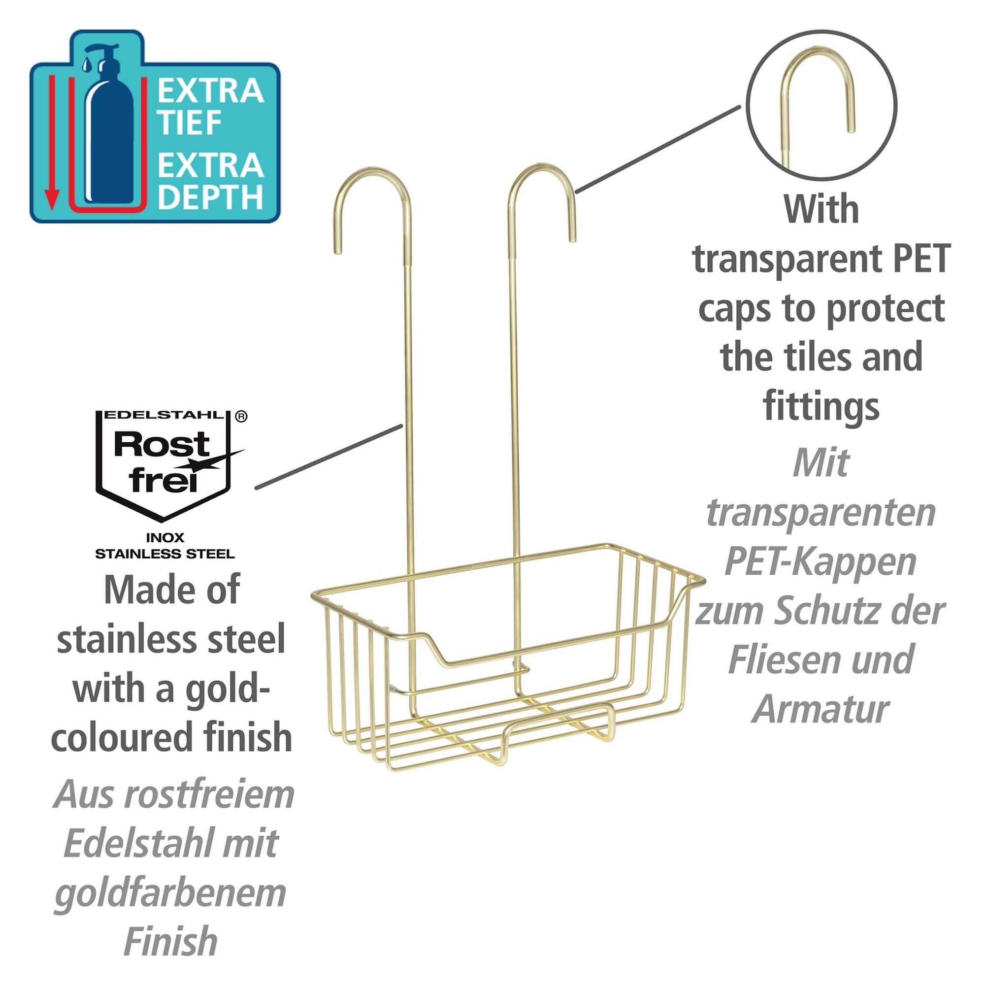 Duschregal 'Milo' Edelstahl goldfarben 25 x 36 x 14 cm