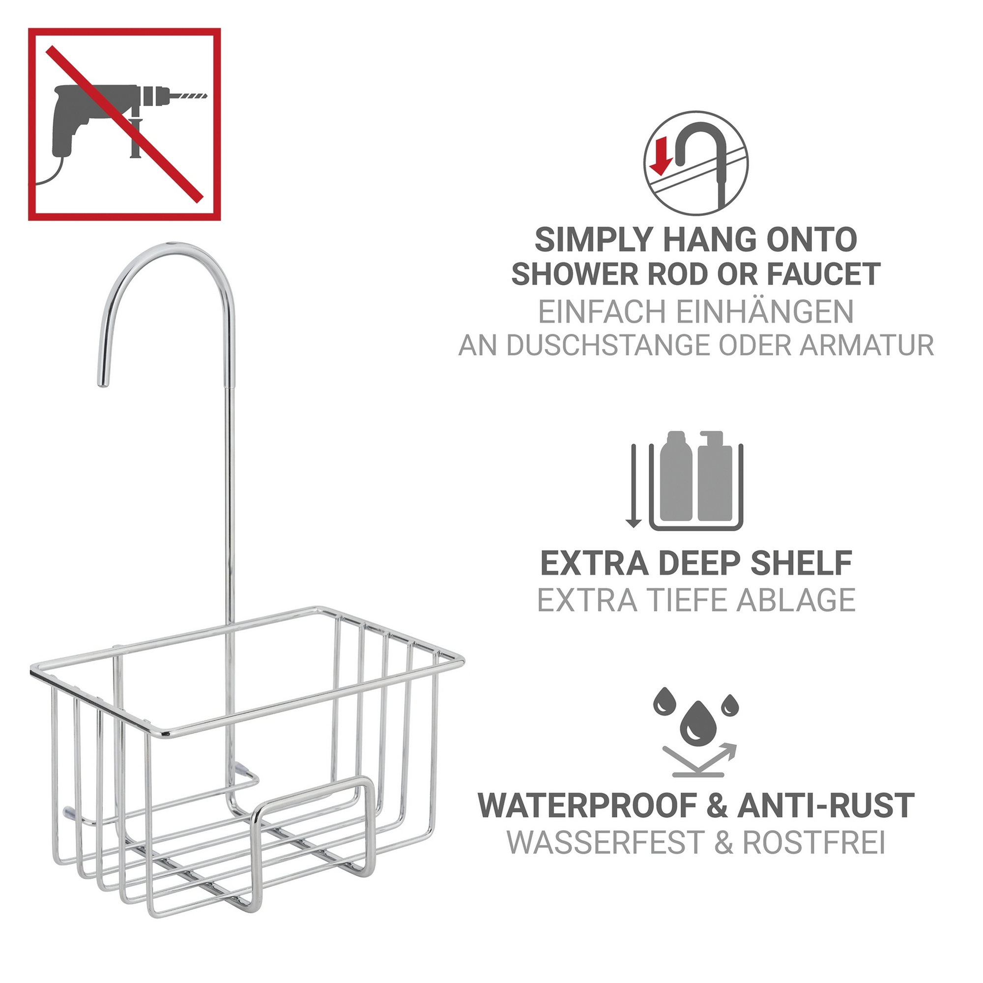 Duschregal 'Milito' Edelstahl glänzend 18 x 28,5 x 13 cm