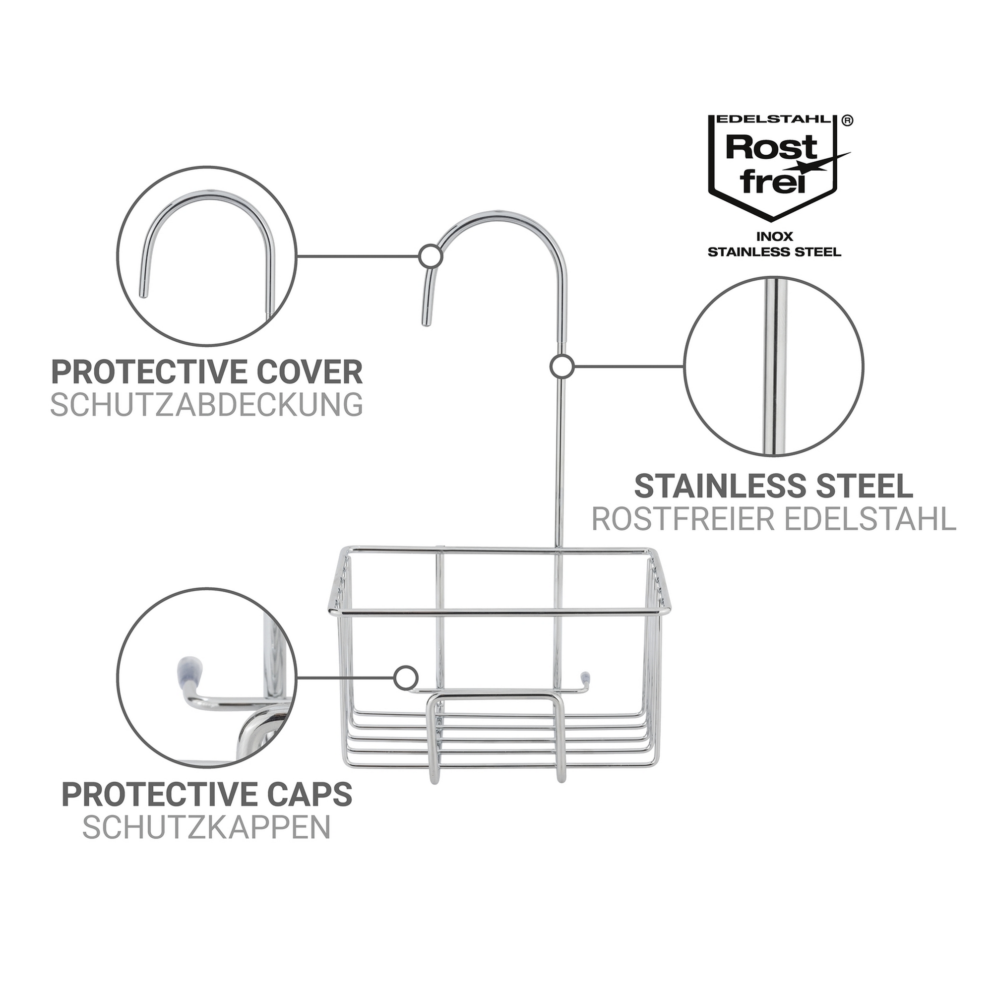 Duschregal 'Milito' Edelstahl glänzend 18 x 28,5 x 13 cm