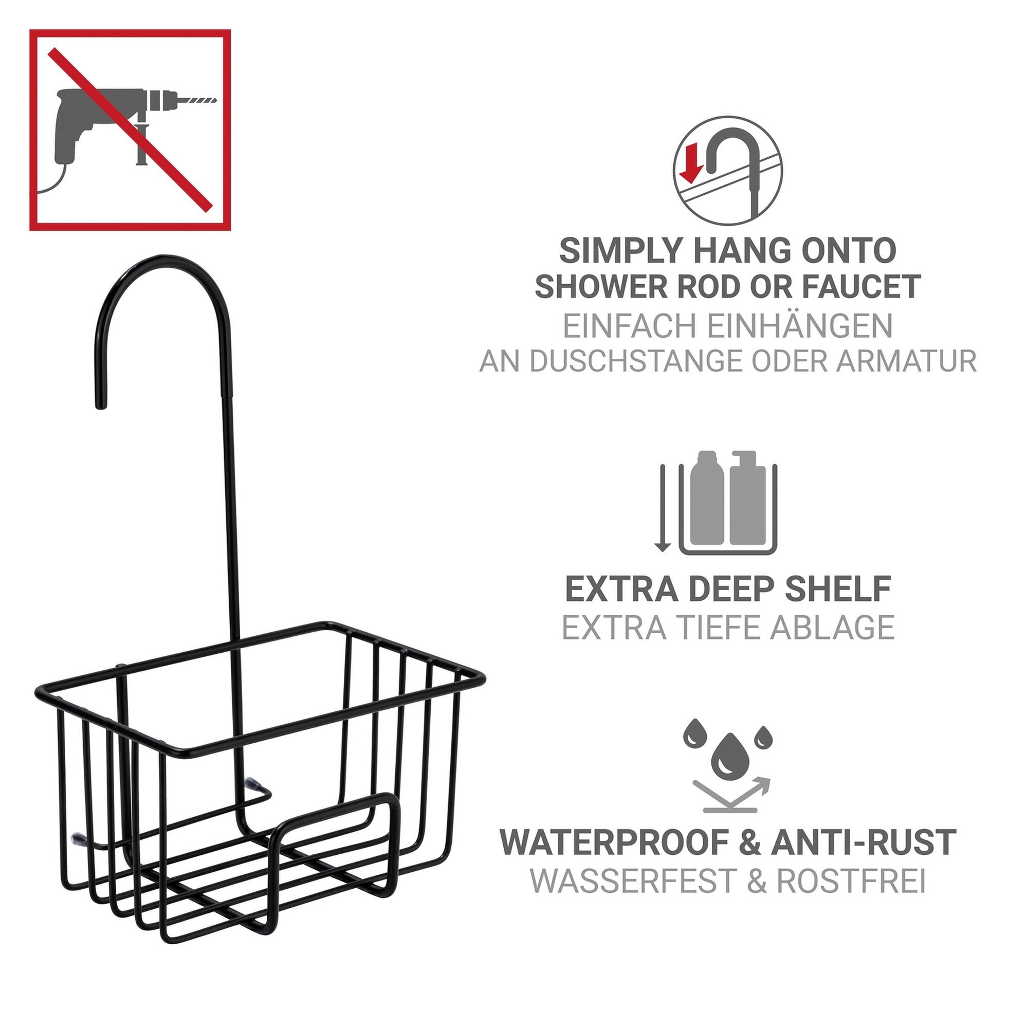 Duschregal 'Milito' Edelstahl schwarz 18 x 28,5 x 13 cm