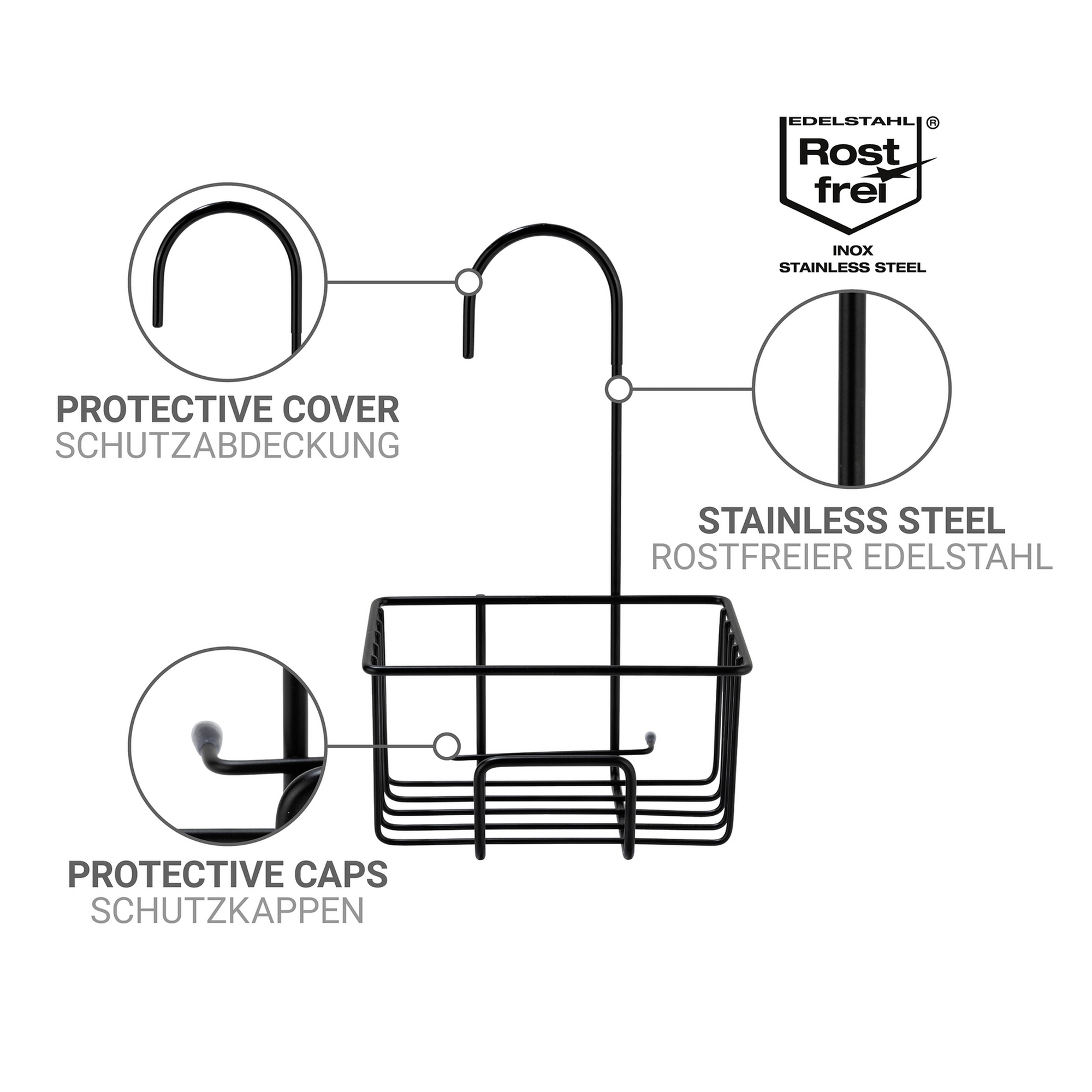 Duschregal 'Milito' Edelstahl schwarz 18 x 28,5 x 13 cm