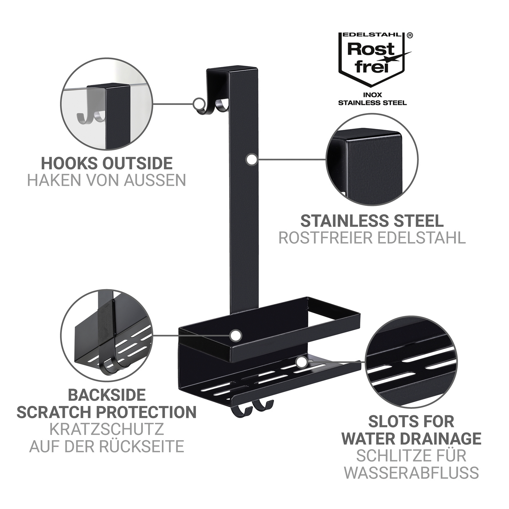 Duschregal 'Bribano' Edelstahl schwarz 23 x 44,5 x 18 cm
