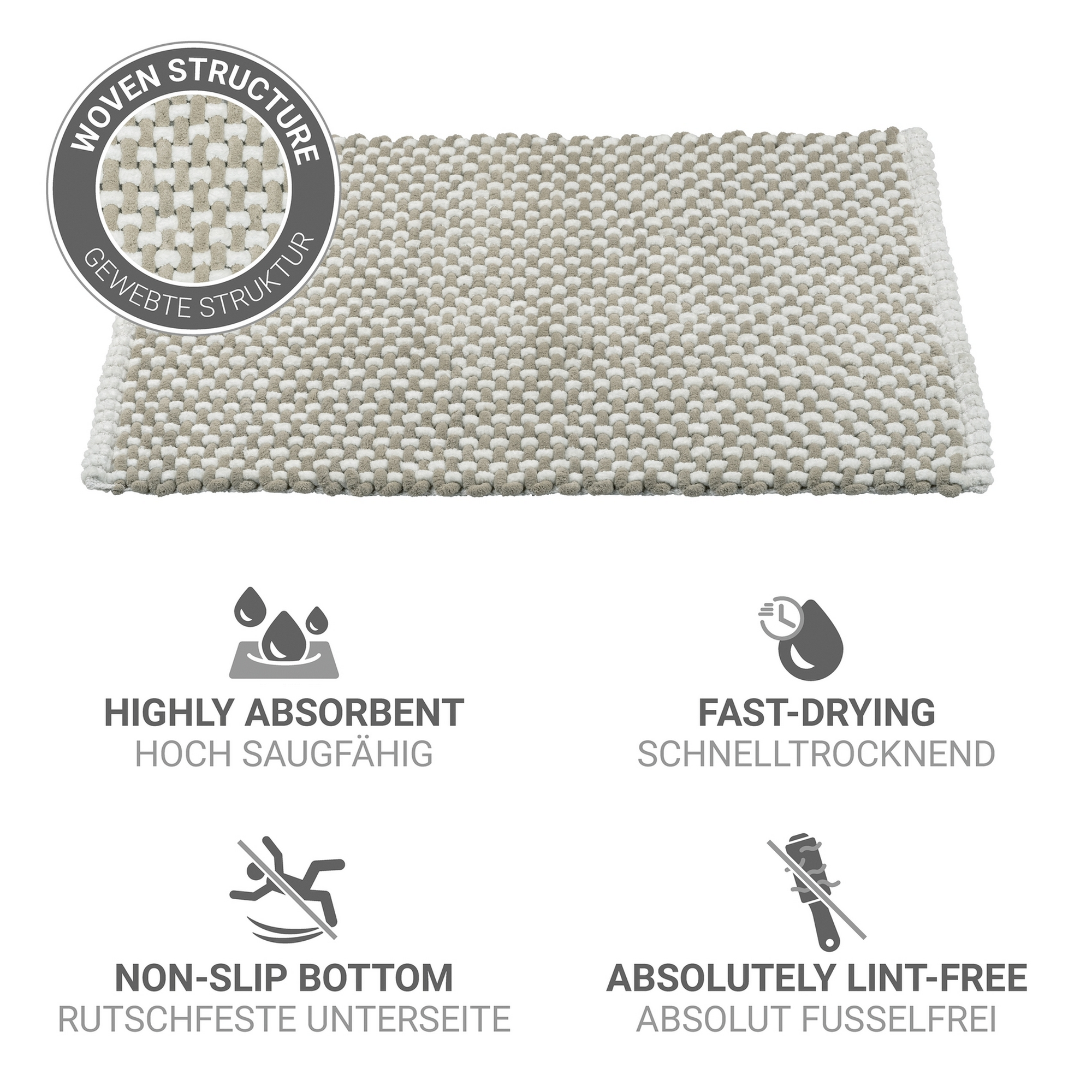 Badteppich 'Covelo' weiß-beige 50 x 80 cm