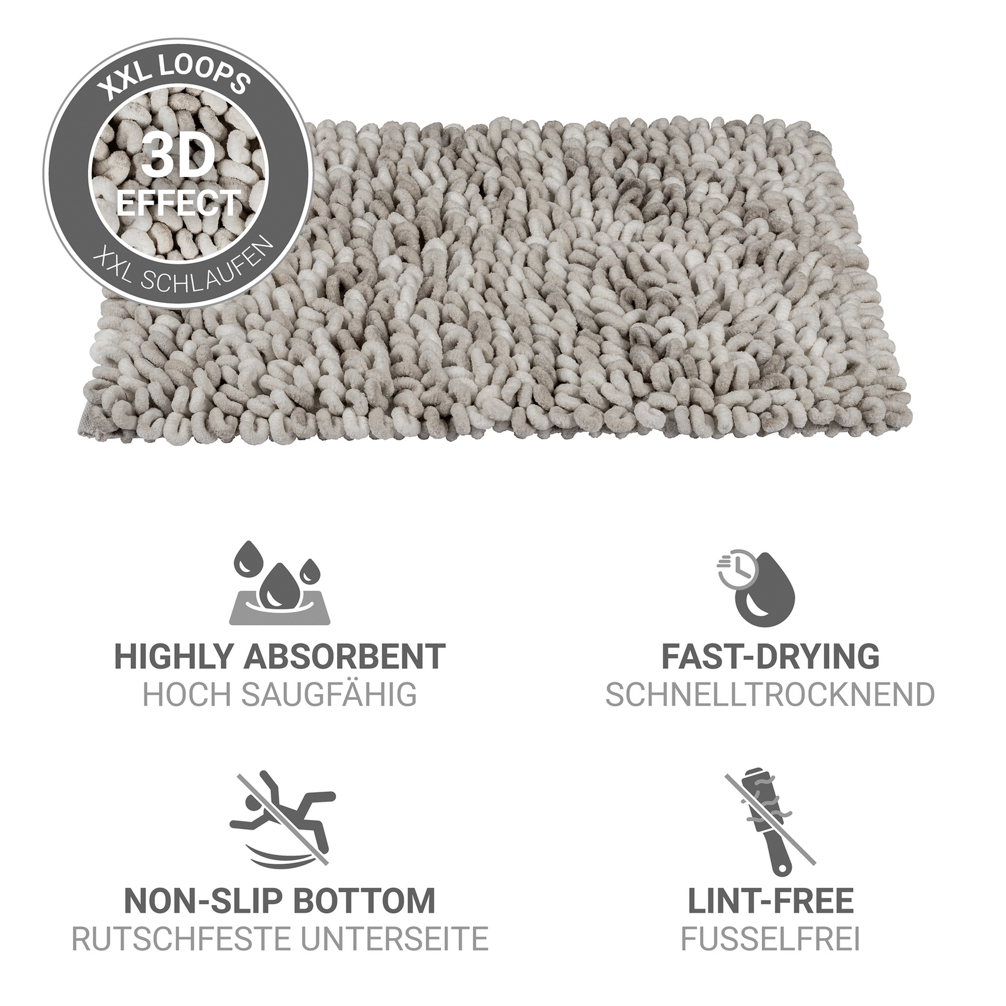 Badteppich 'Lerici' weiß-grau 60 x 90 cm