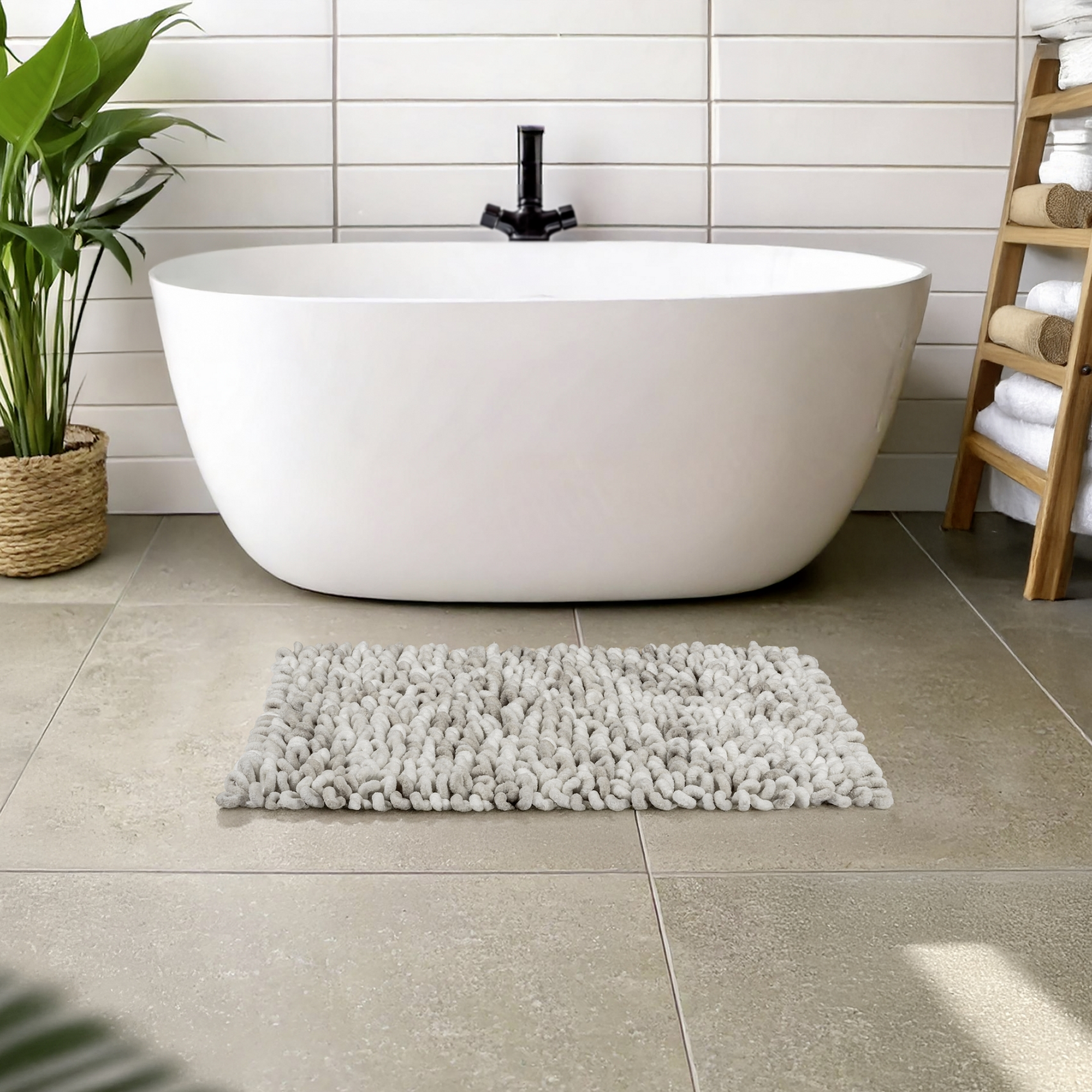 Badteppich 'Lerici' weiß-grau 60 x 90 cm