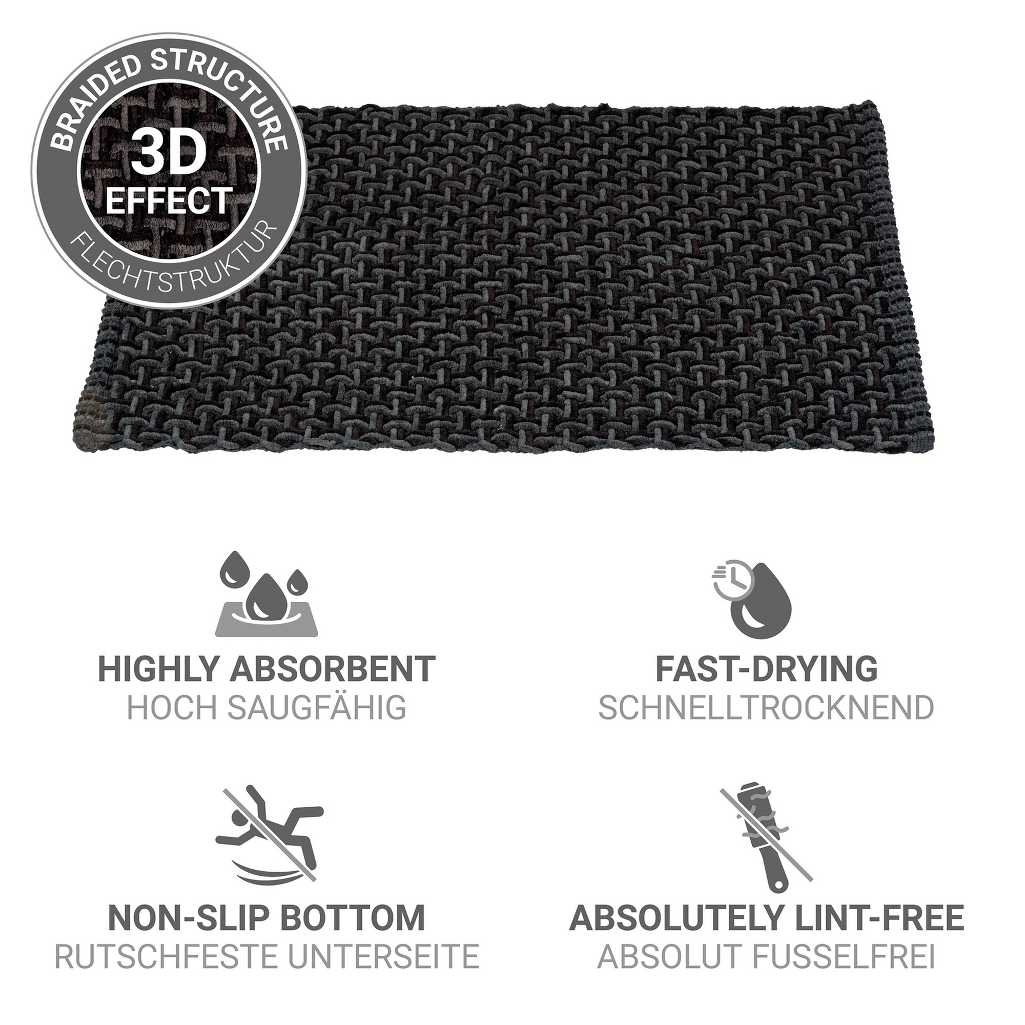 Badteppich 'Ecoli' schwarz-anthrazit 50 x 80 cm
