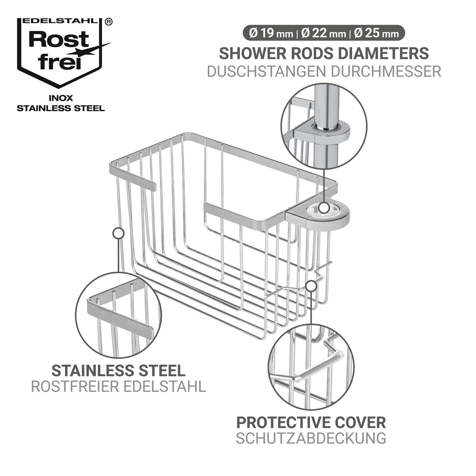Duschregal 'Valognes' Edelstahl chromfarben 20 x 12 x 13 cm