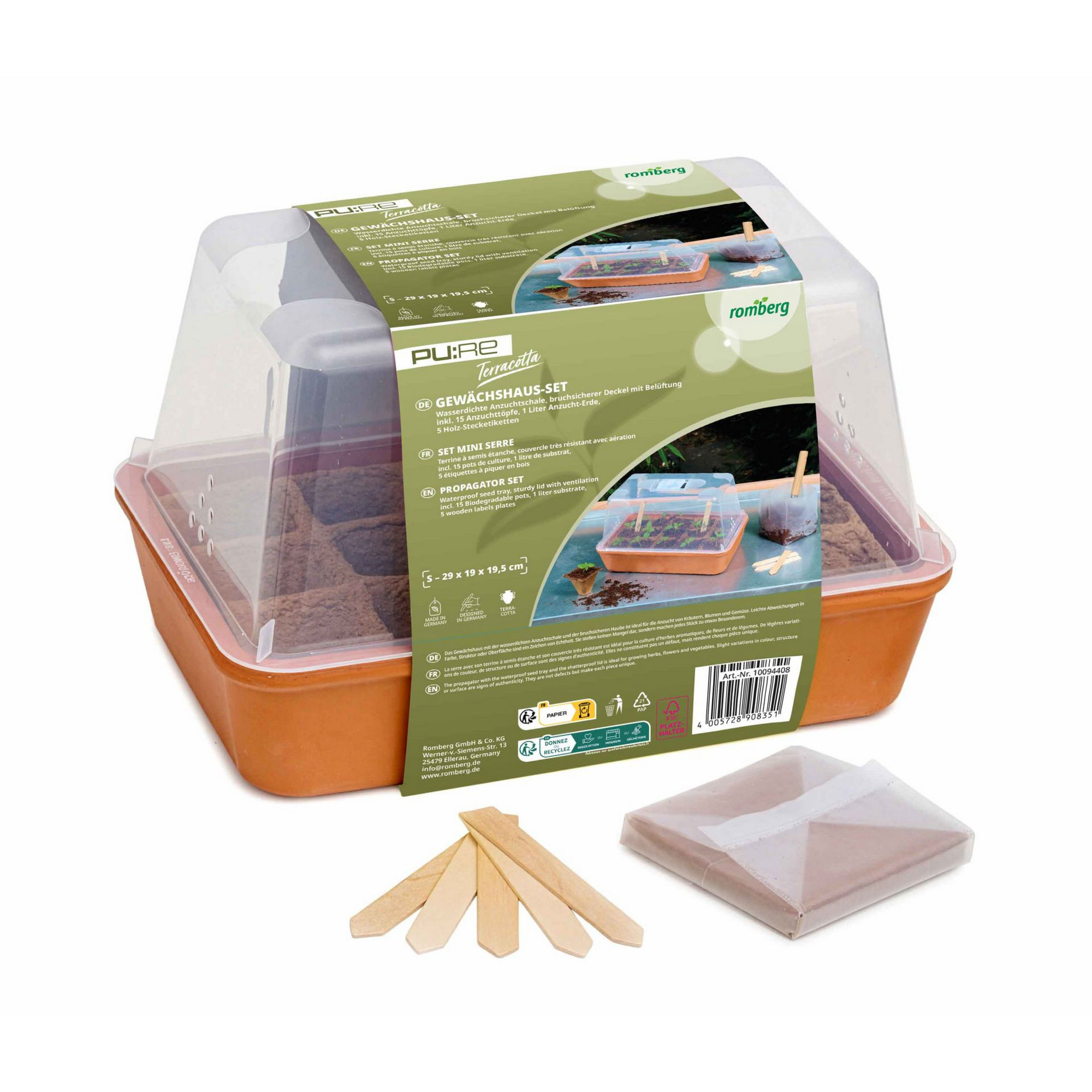 Mini-Gewächshaus-Set 'S' Terracotta 29 x 19 x 19,5 cm mit Deckel