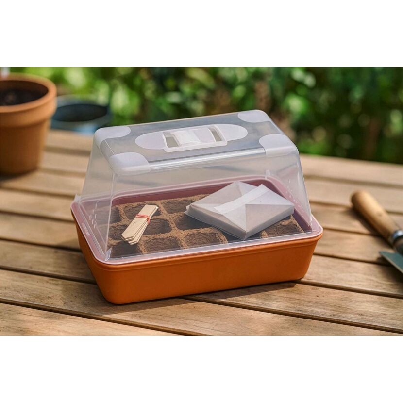 Mini-Gewächshaus-Set 'S' Terracotta 29 x 19 x 19,5 cm mit Deckel