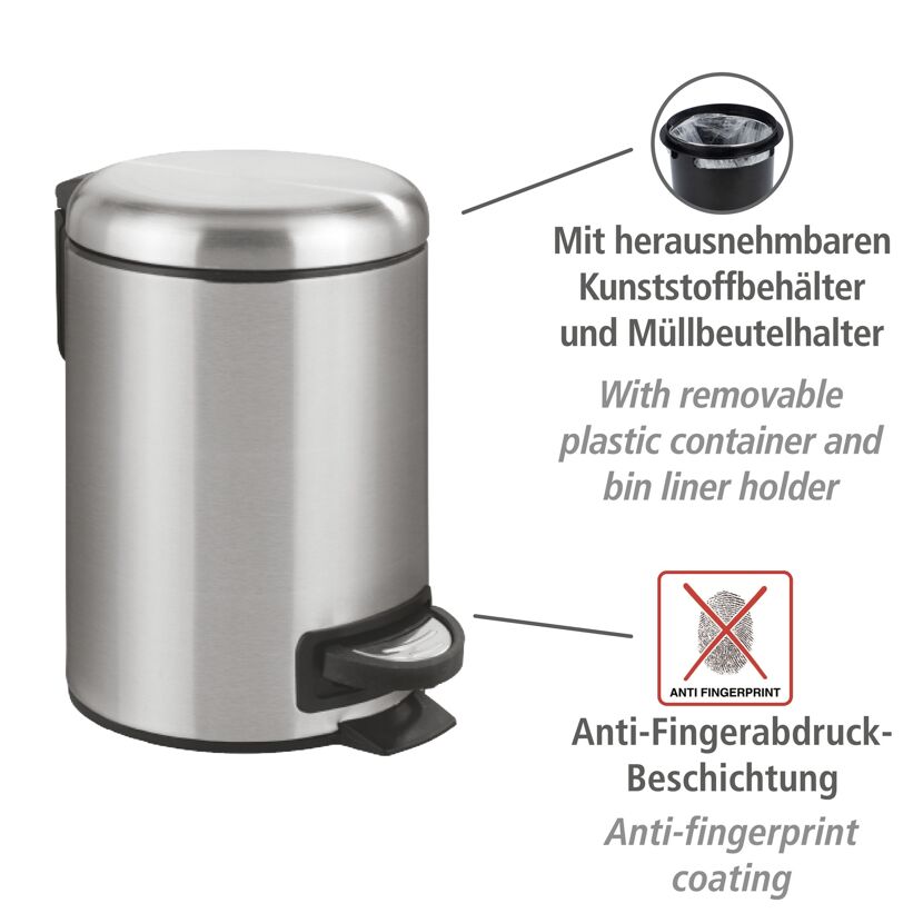 Kosmetikeimer 'Leman' edelstahlfarben 17 x 25 x 22,5 cm 3 l