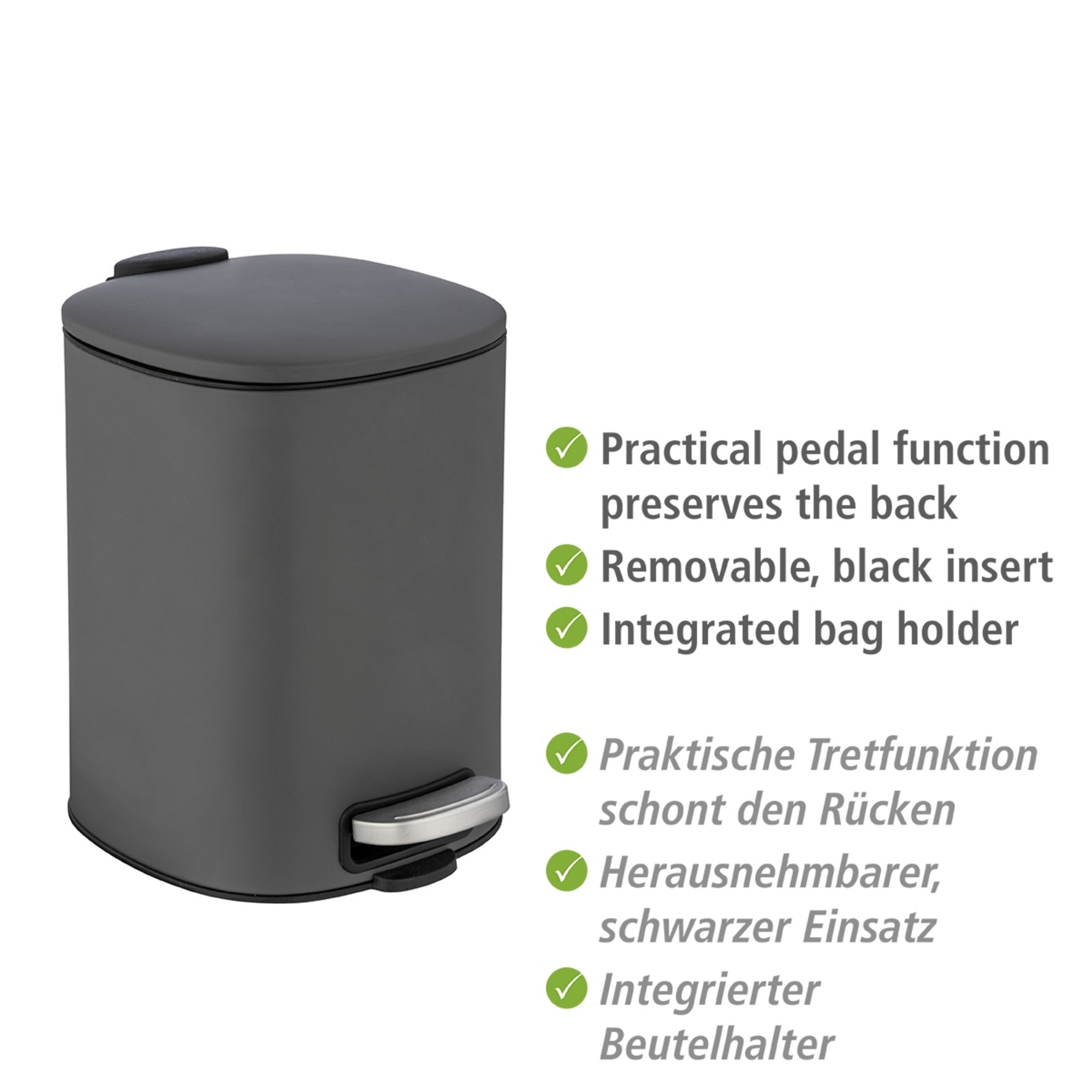 Kosmetikeimer 'Alassio' grau 20,5 x 27 x 24,5 cm 5 l