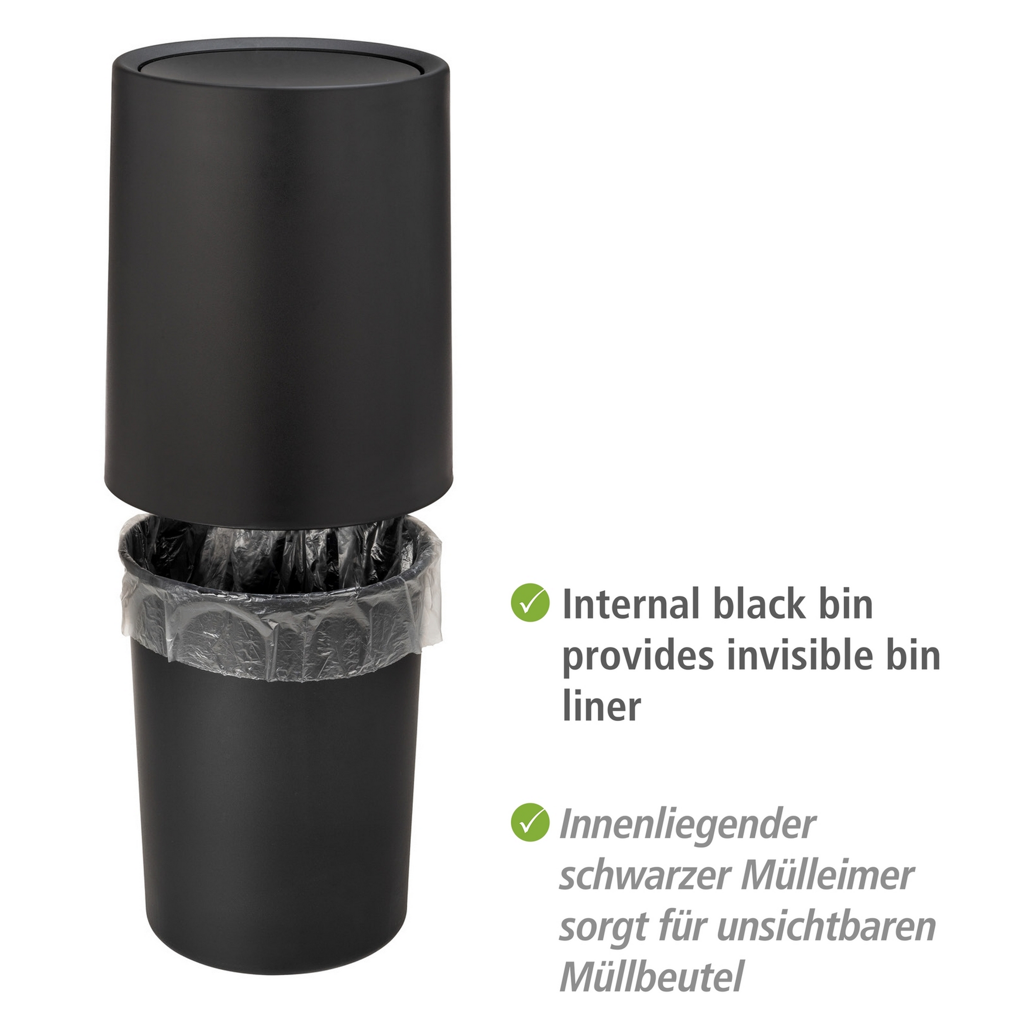 Schwingdeckeleimer 'Atri' schwarz Ø 21 x 25,5 cm 6 l