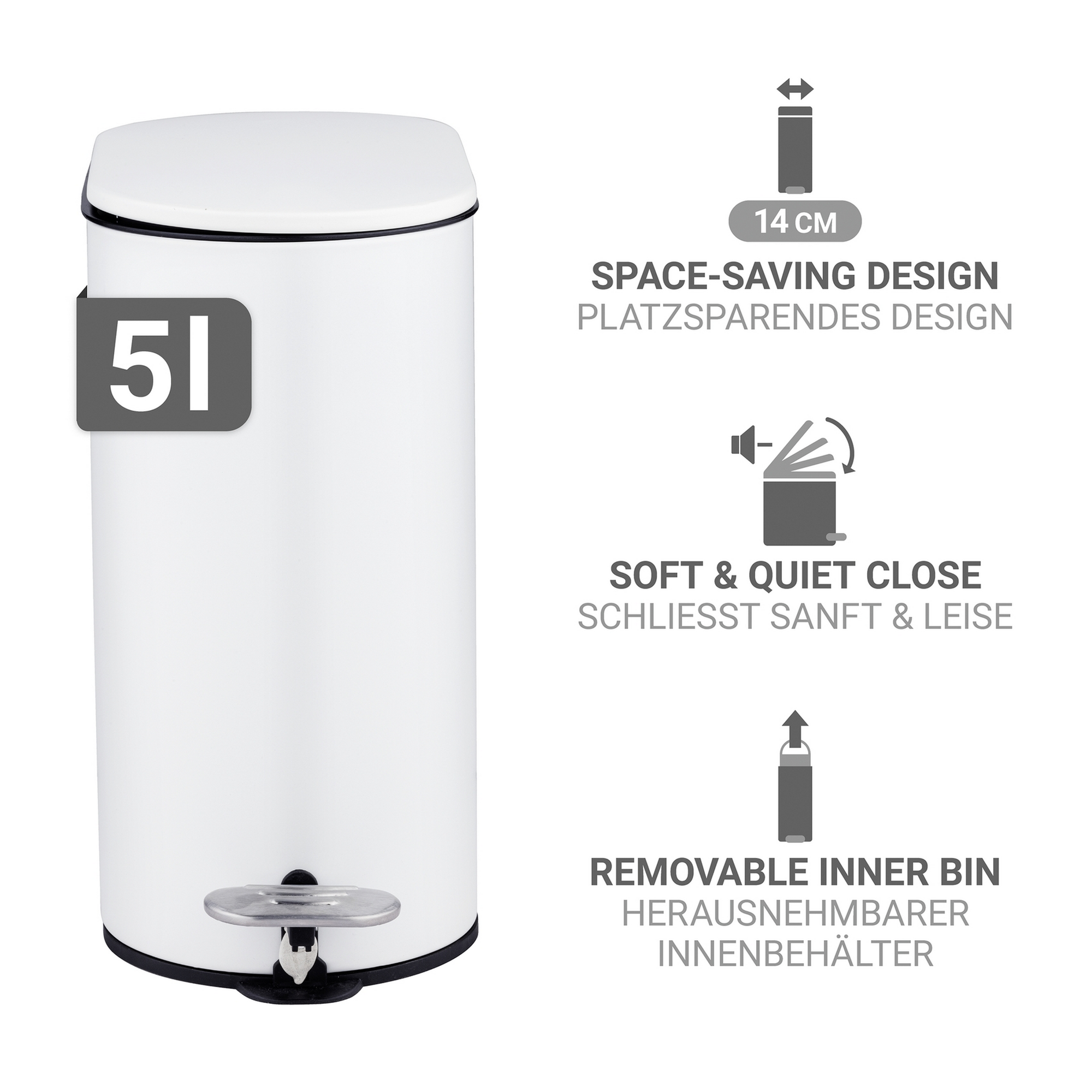 Kosmetikeimer 'Collungo' weiß 14 x 28,5 x 29 cm 5 l