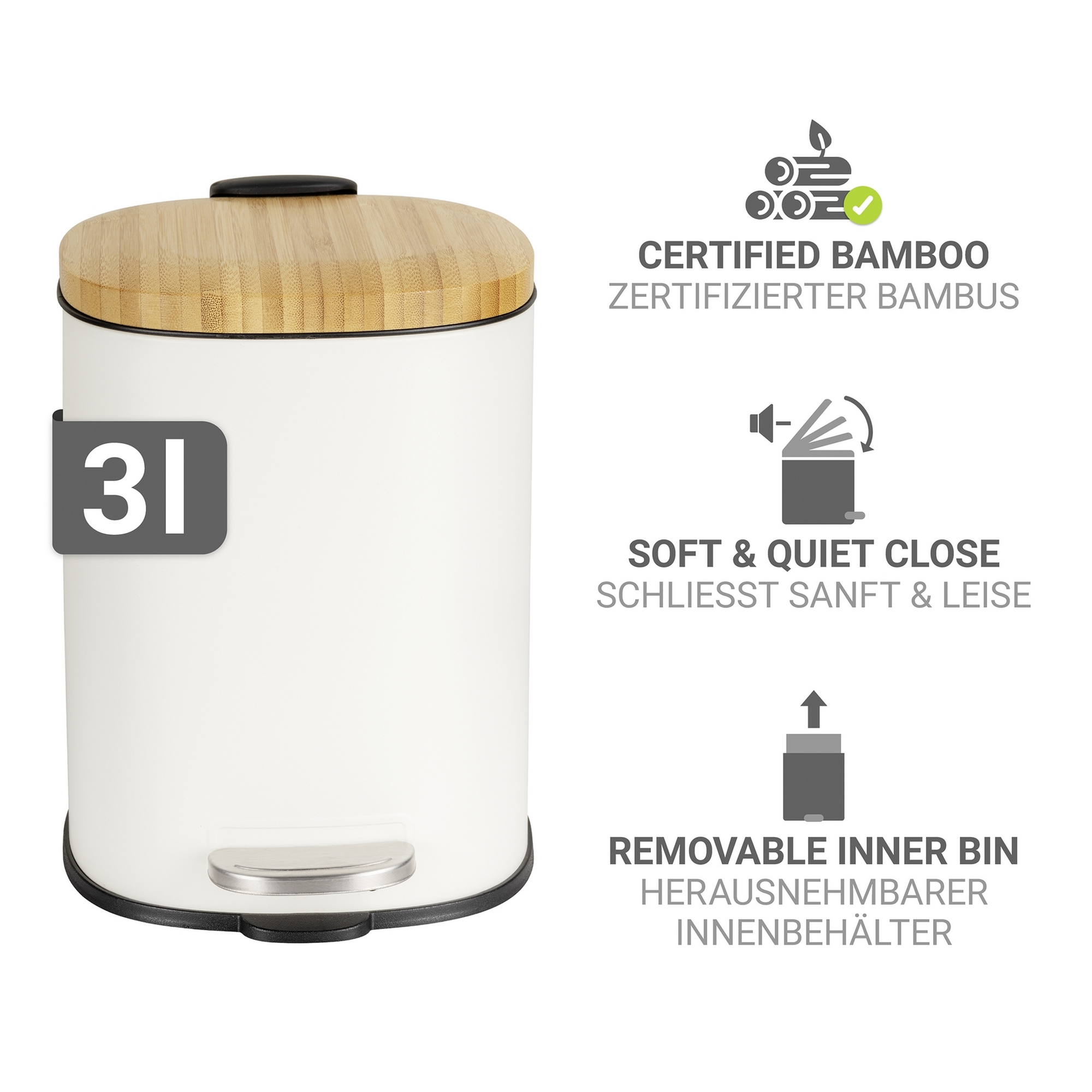 Kosmetikeimer 'Fianema' weiß 17 x 23,5 x 21 cm 3 l