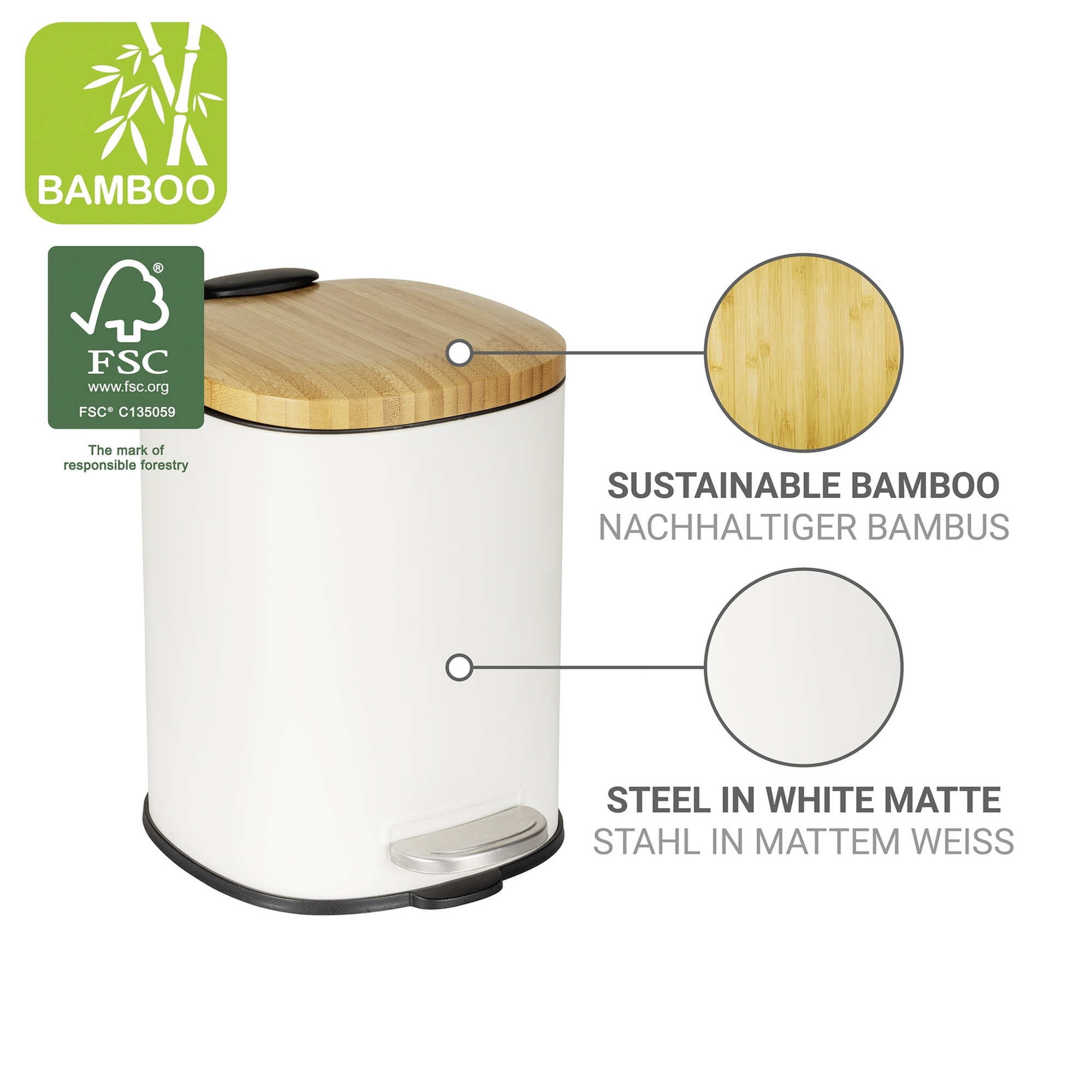 Kosmetikeimer 'Fianema' weiß 17 x 23,5 x 21 cm 3 l