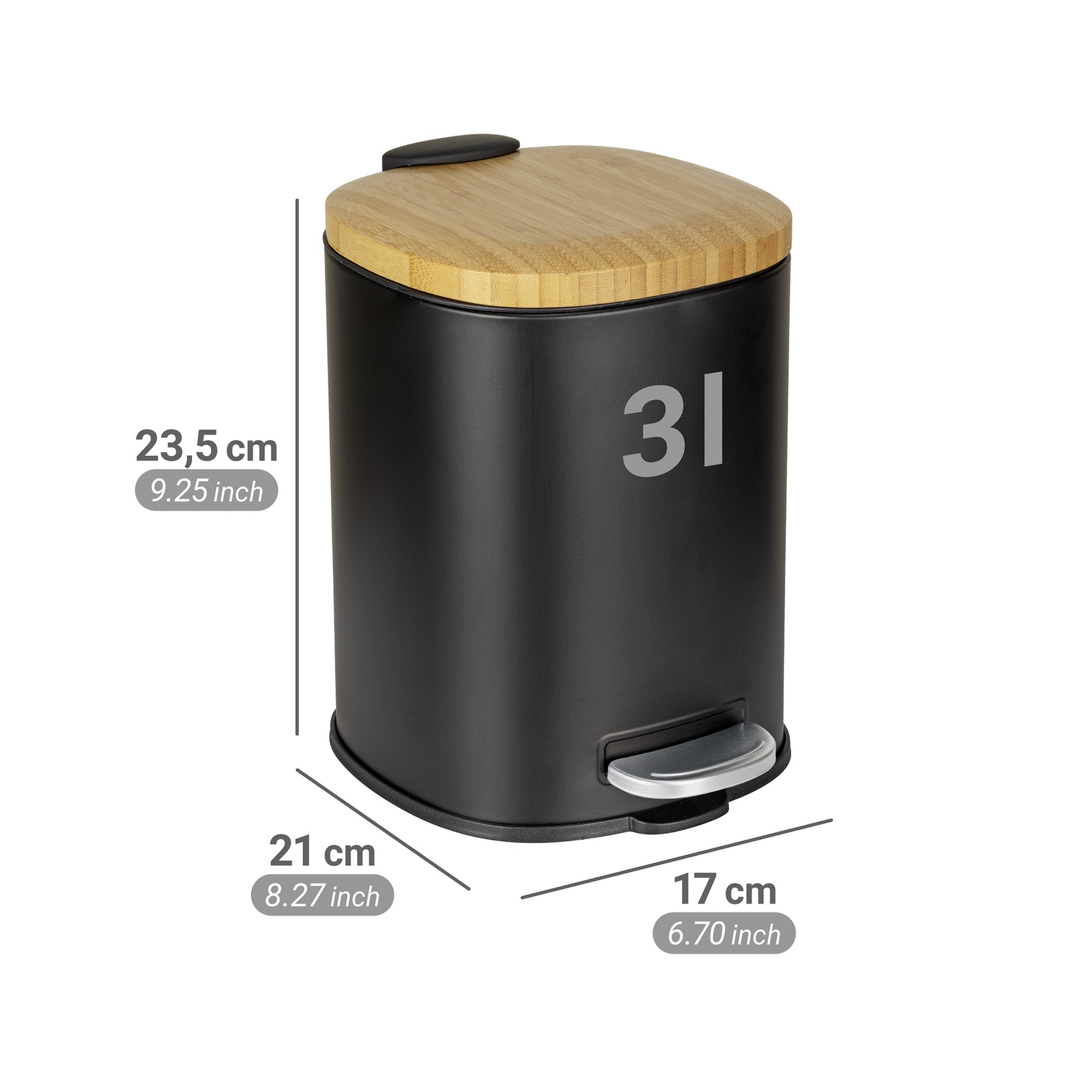 Kosmetikeimer 'Fianema' schwarz 17 x 23,5 x 21 cm 3 l