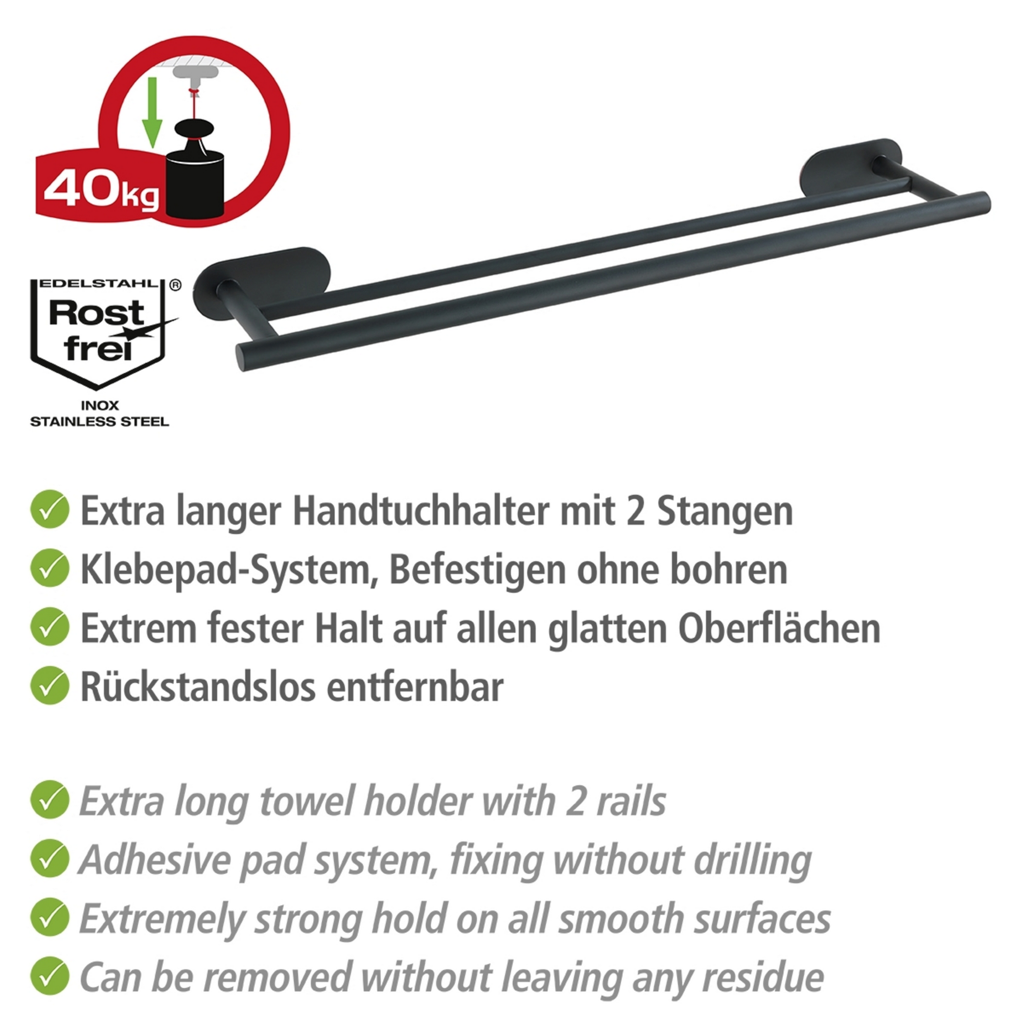 Handtuchstange 'Orea' Edelstahl schwarz 60 x 4,5 x 12 cm