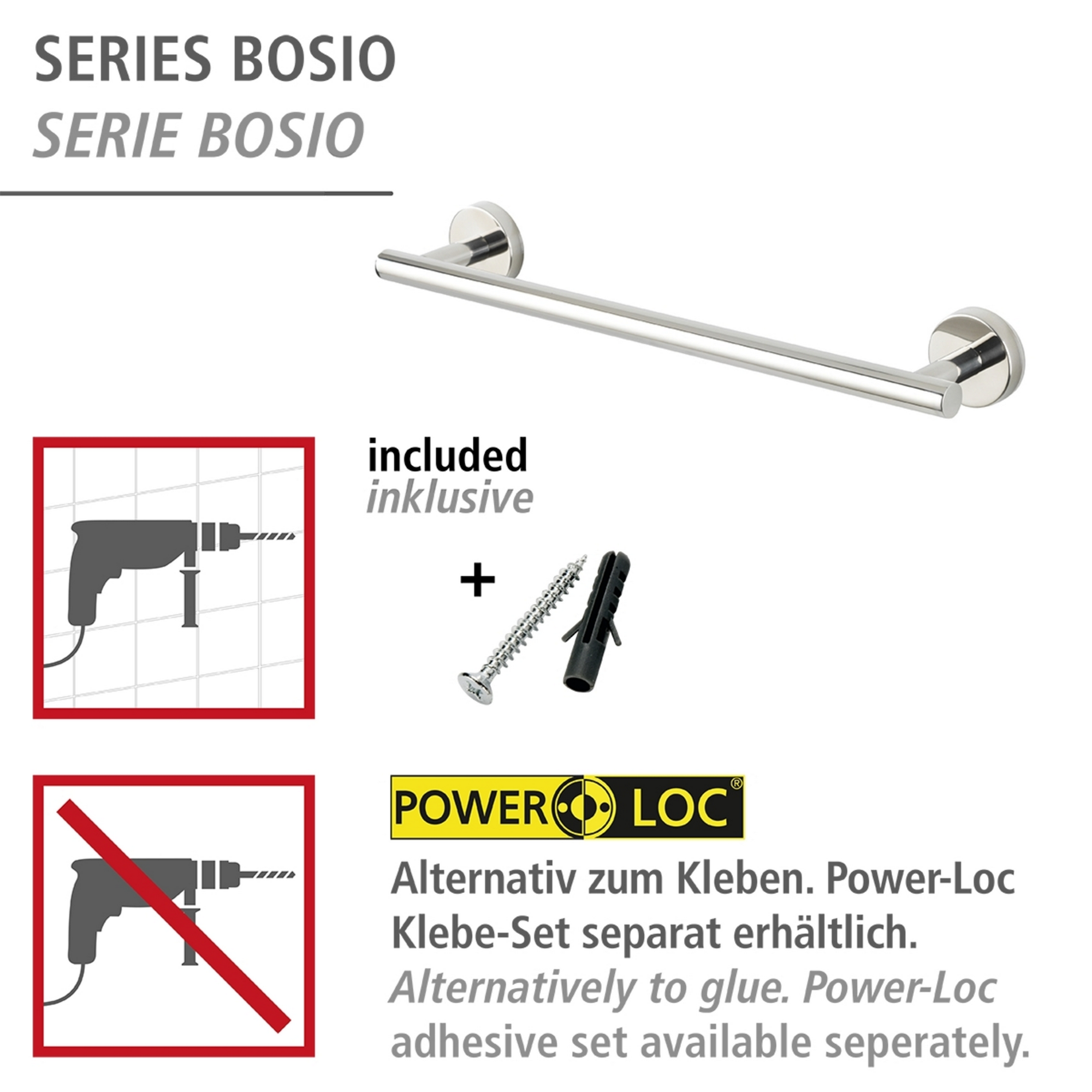 Handtuchstange 'Bosio' Edelstahl glänzend 40 x 5,5 x 7 cm