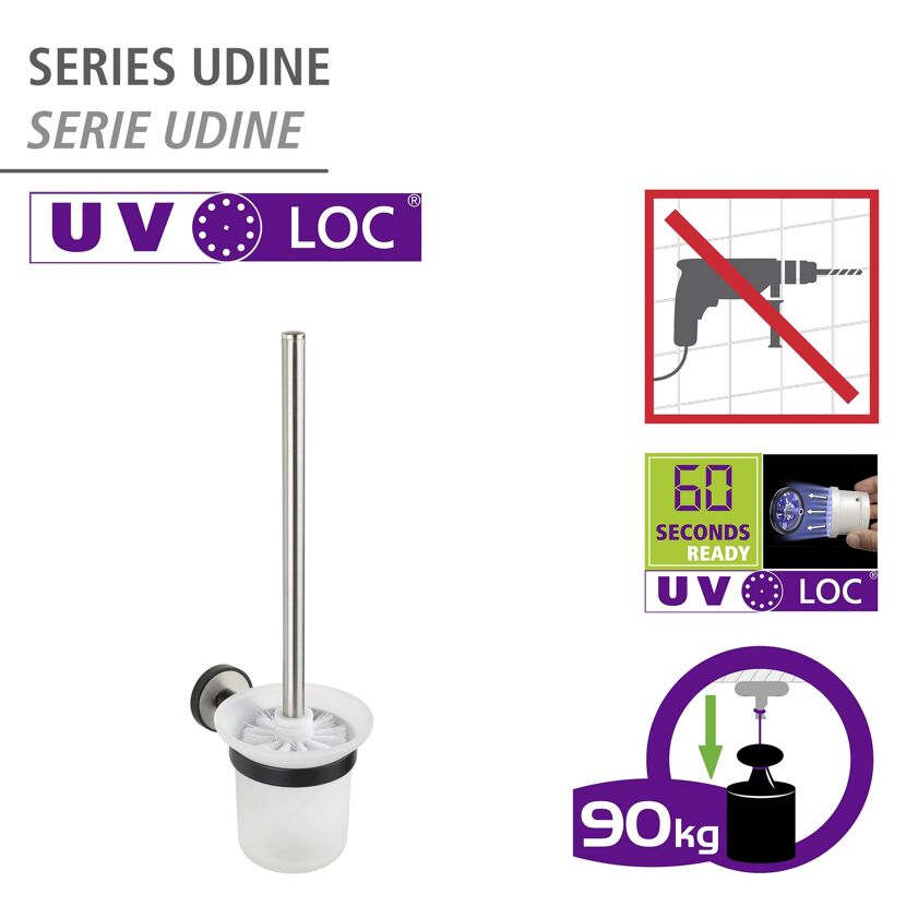 WC-Garnitur 'Udine' Edelstahl, Glas weiß, schwarz