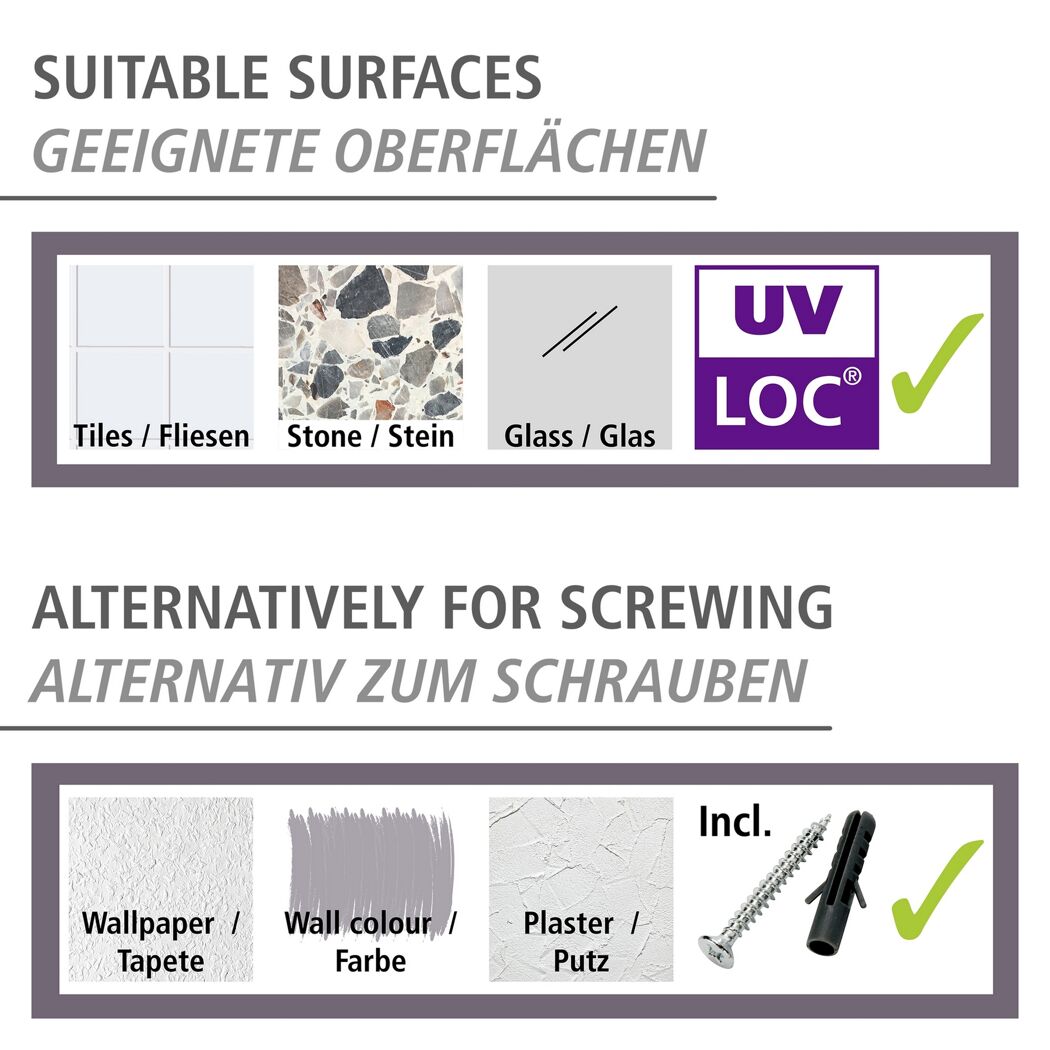 WC-Garnitur 'Udine' Edelstahl, Glas weiß, schwarz