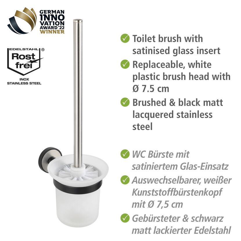 WC-Garnitur 'Udine' Edelstahl, Glas weiß, schwarz