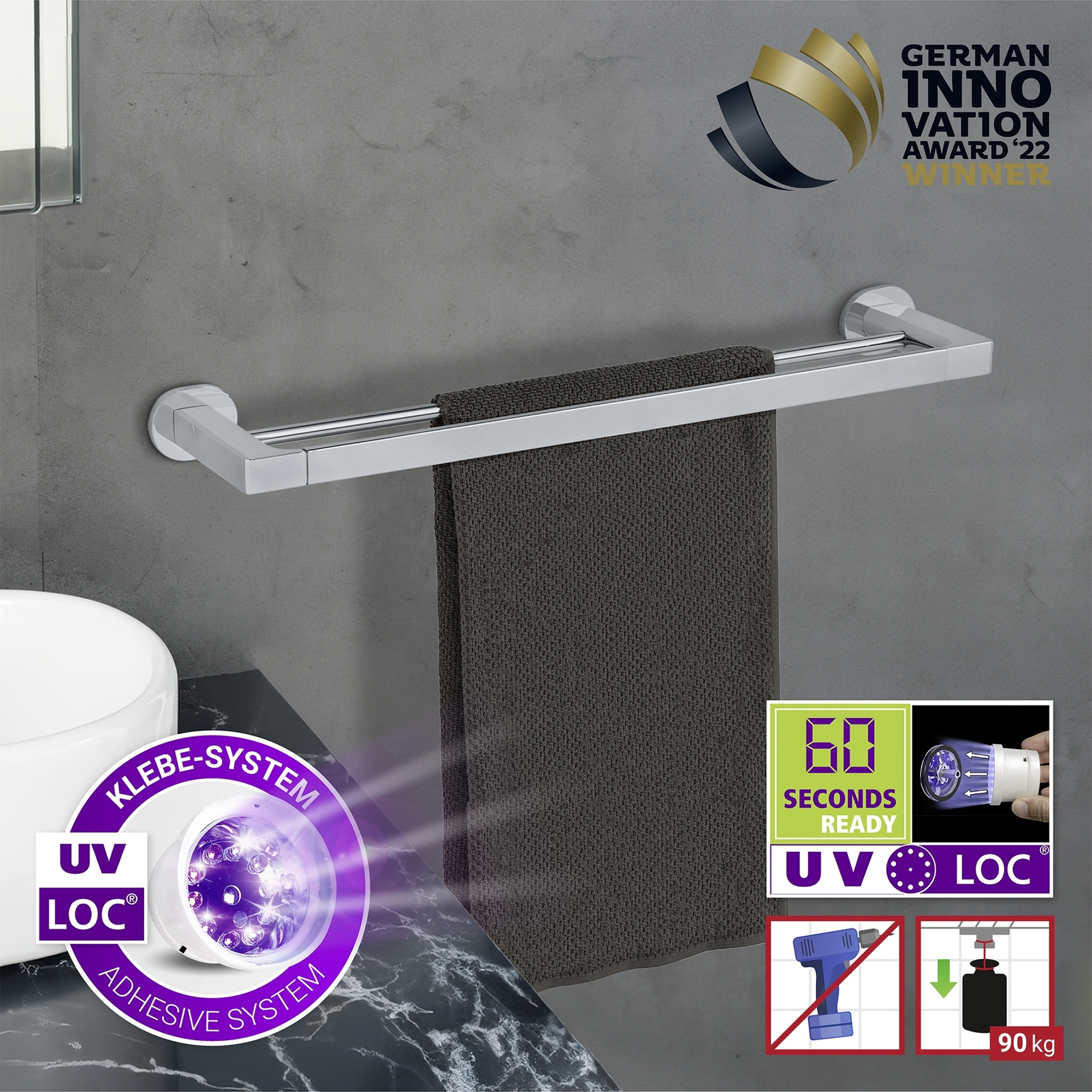 Handtuchstange 'Duo Maribor' chromfarben 63 x 5 x 14 cm