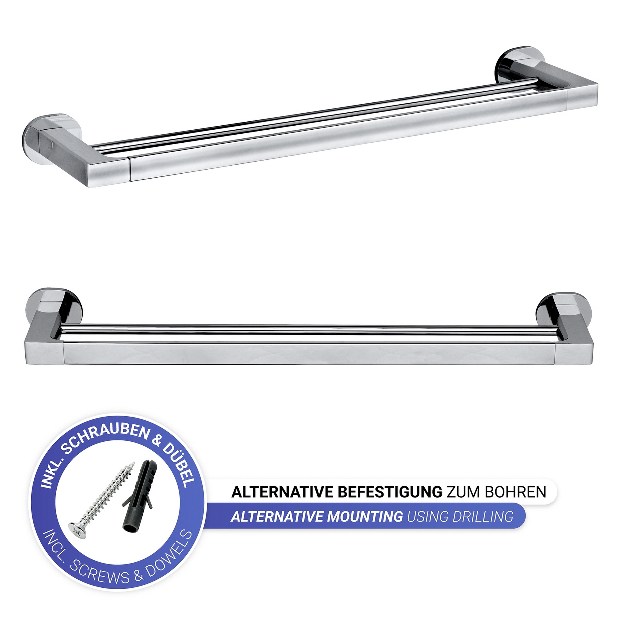 Handtuchstange 'Duo Maribor' chromfarben 63 x 5 x 14 cm