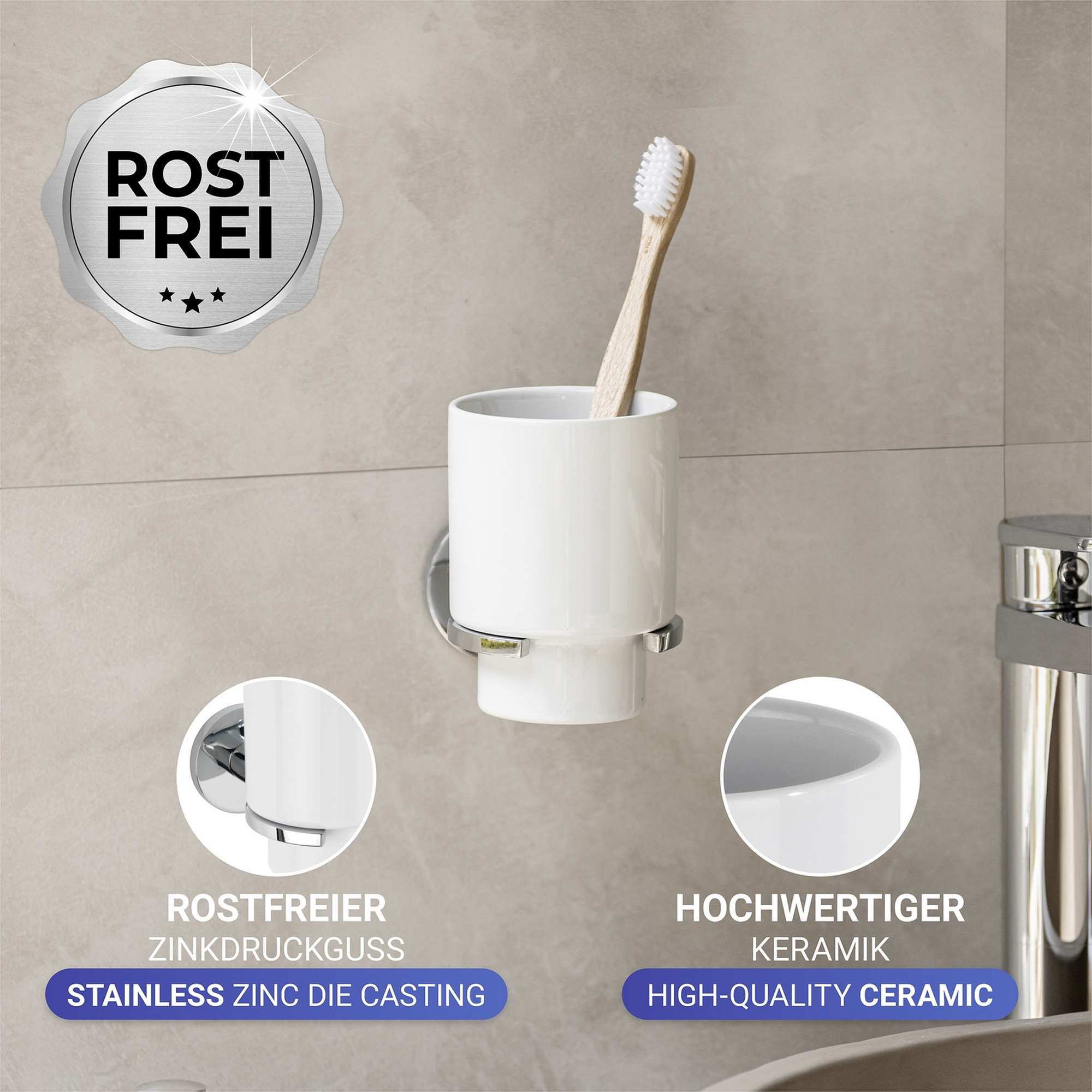 Zahnputzbecher 'Isera' Keramik weiß 7 x 11 x 12 cm