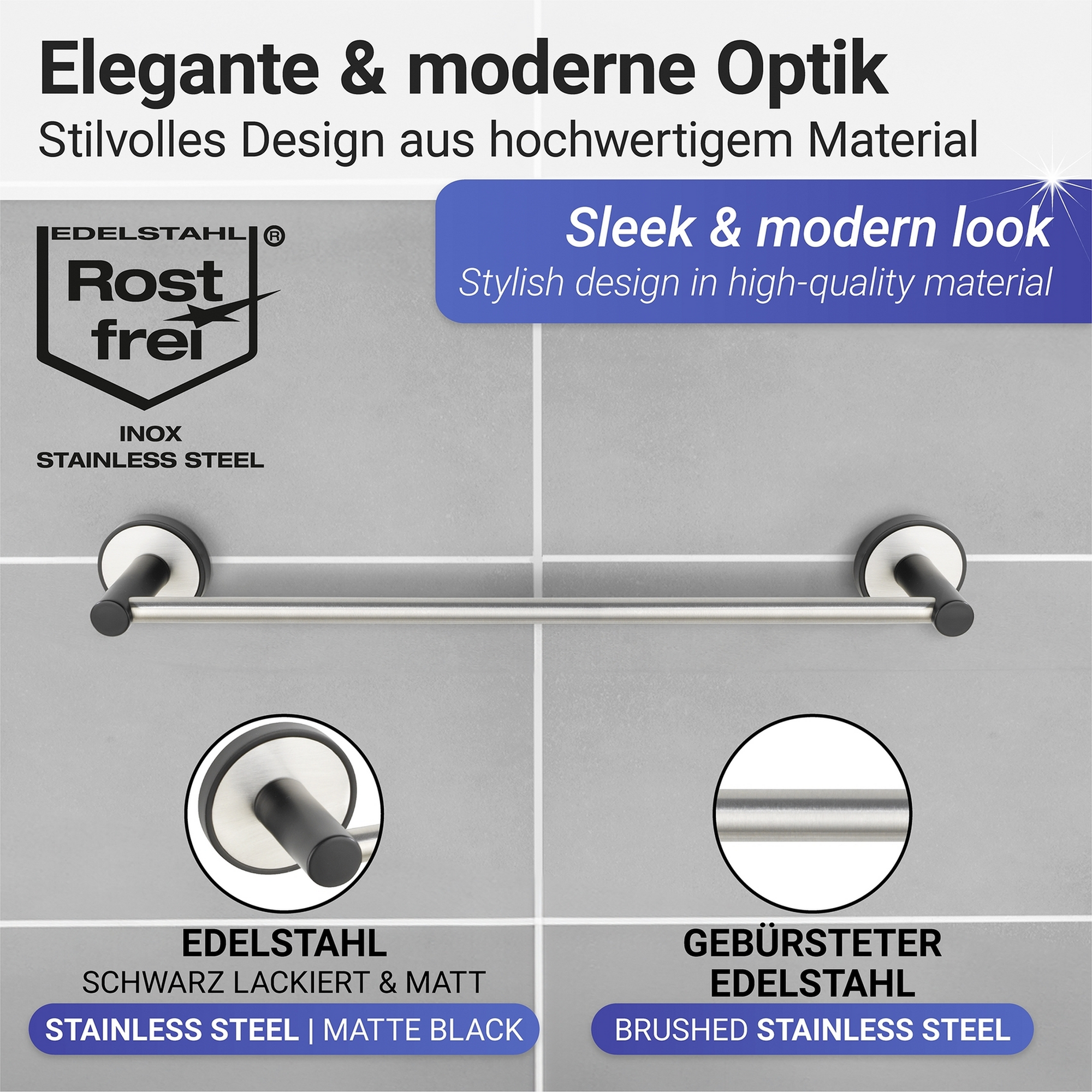 Handtuchstange 'Uno Udine' Edelstahl 40,5 x 5 x 7 cm
