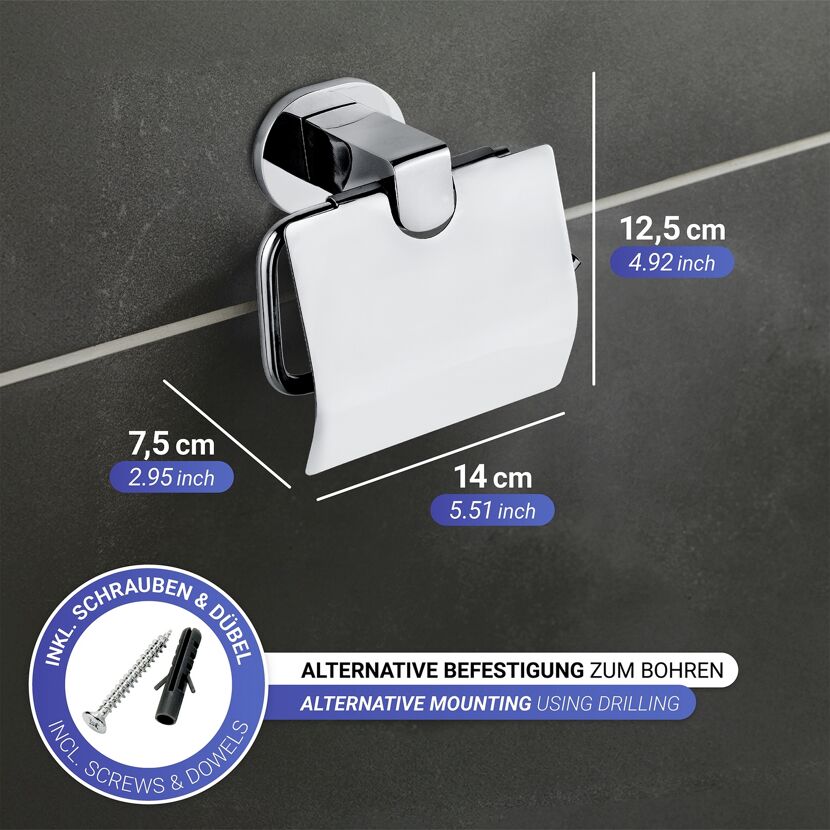 Toilettenpapierhalter 'Maribor' Zinkdruckguss chromfarben mit Deckel