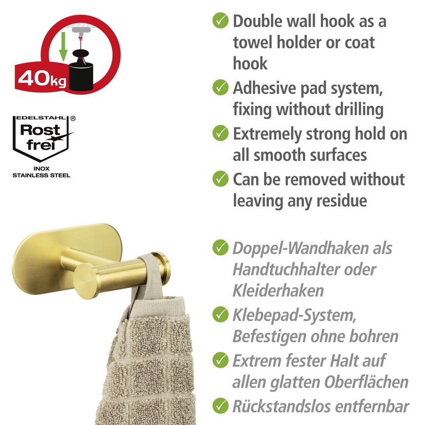 Handtuchhaken 'Duo Orea' Edelstahl goldfarben 10 x 4,5 x 6,5 cm