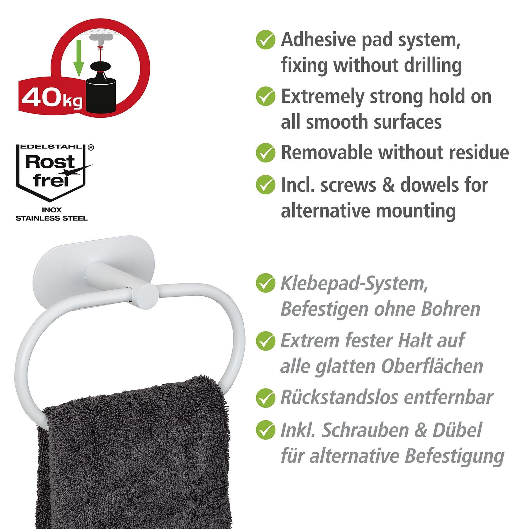 Handtuchring 'Orea' Edelstahl weiß 20,5 x 12,5 x 7,5 cm