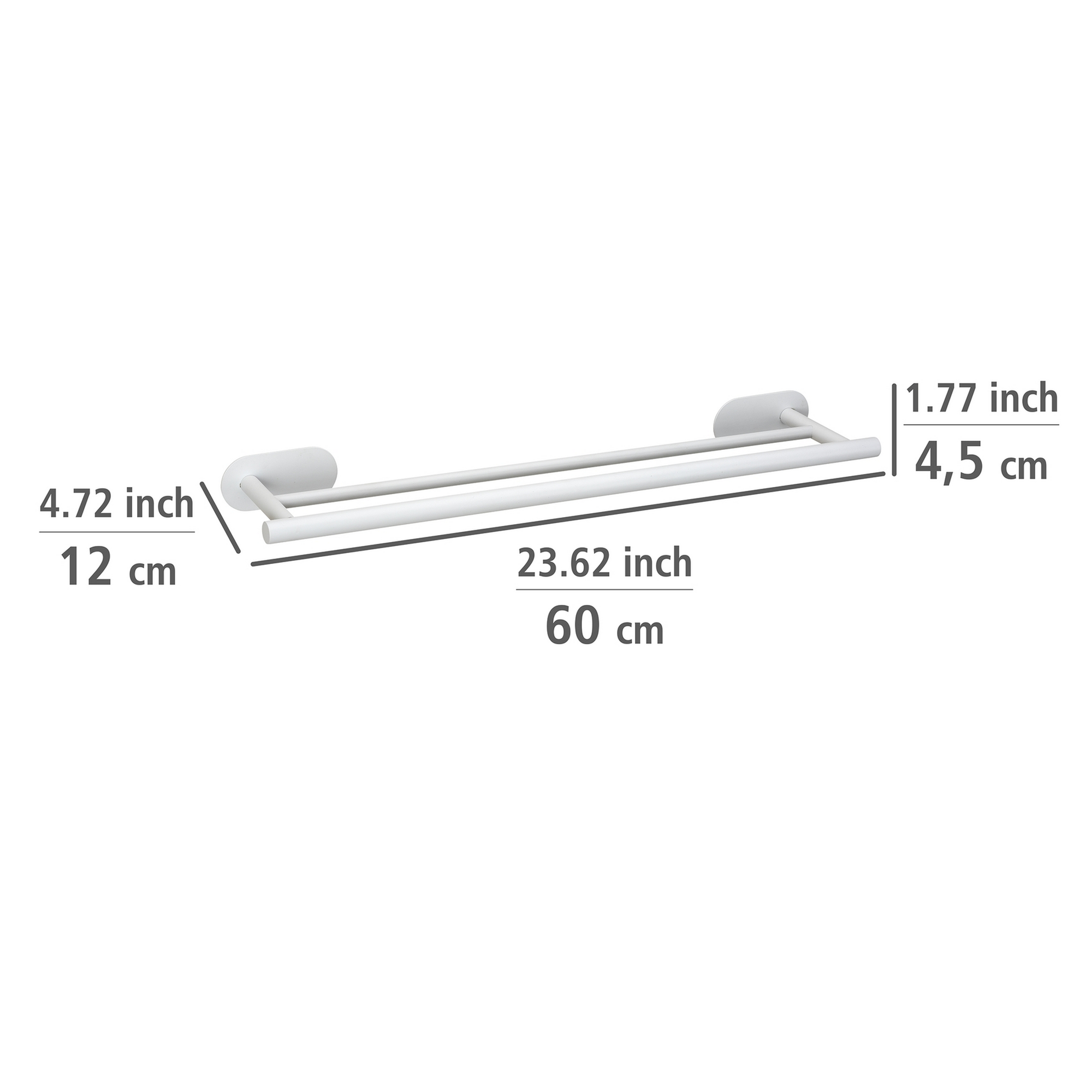 Handtuchstange 'Duo Orea' Edelstahl weiß 60 x 4,5 x 12 cm