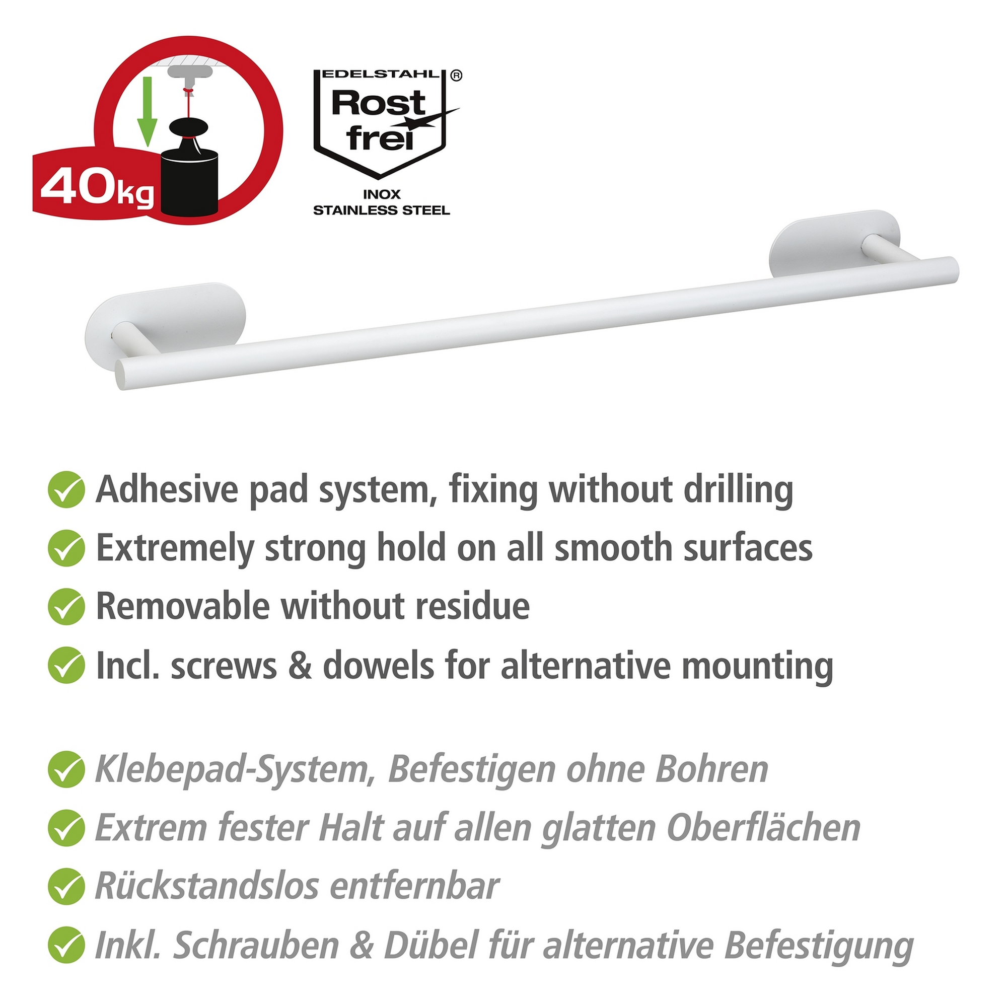 Handtuchstange 'Uno Orea' Edelstahl weiß 60 x 4,5 x 7 cm