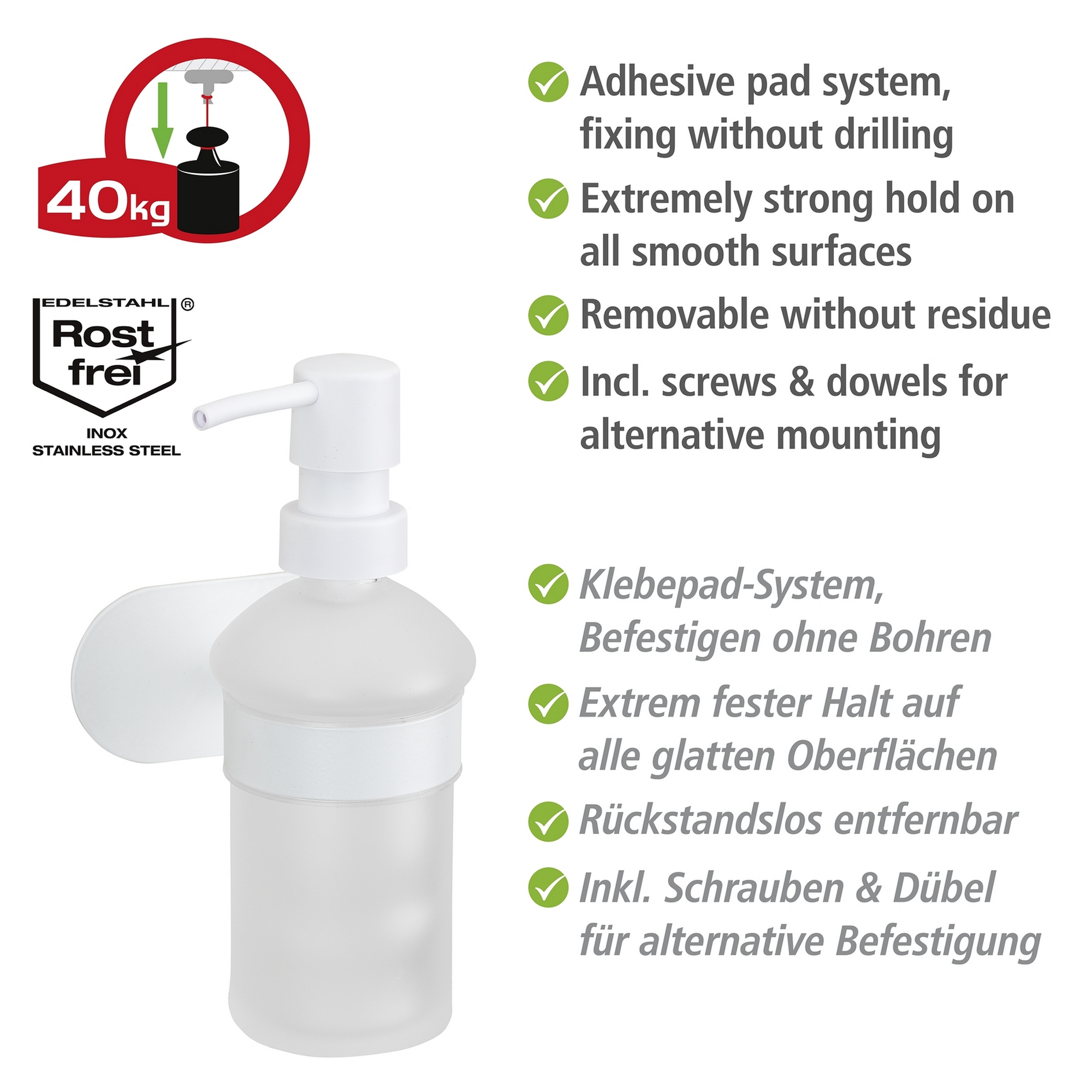 Seifenspender 'Orea' Edelstahl weiß 200 ml