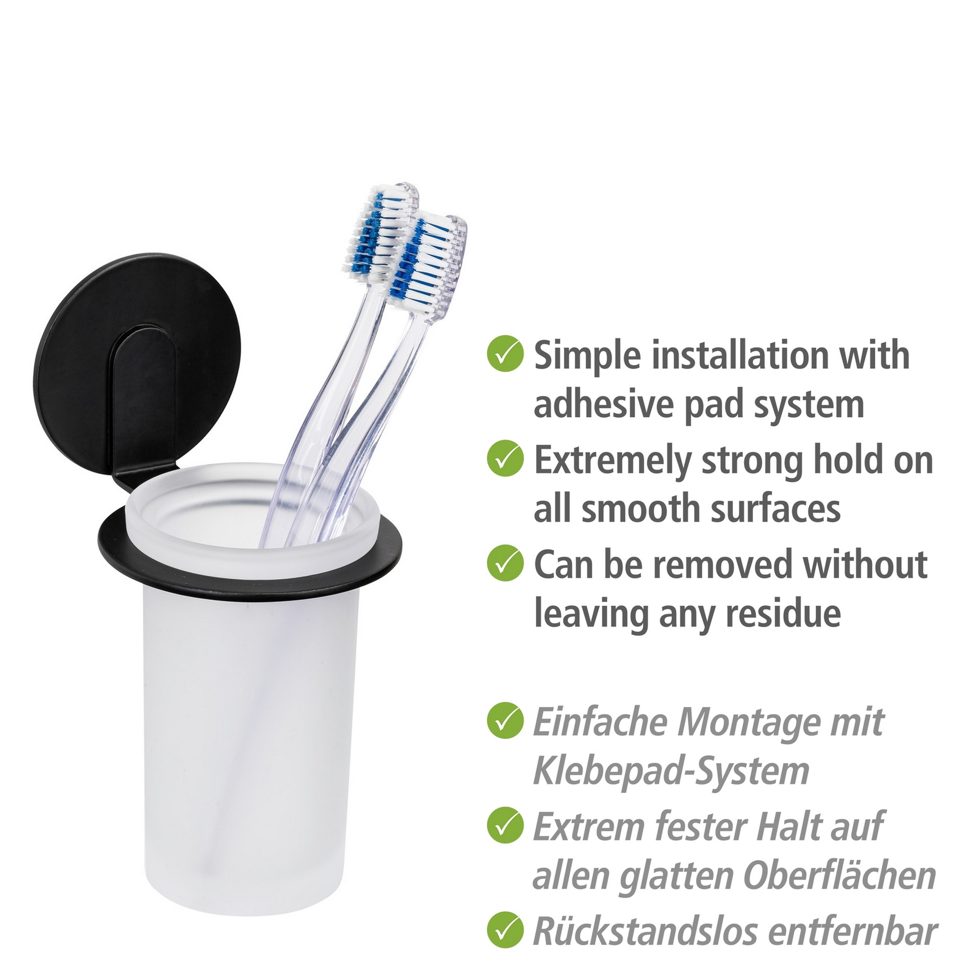 Zahnputzbecher 'Bivio' Glas schwarz 8 x 16,5 x 10 cm